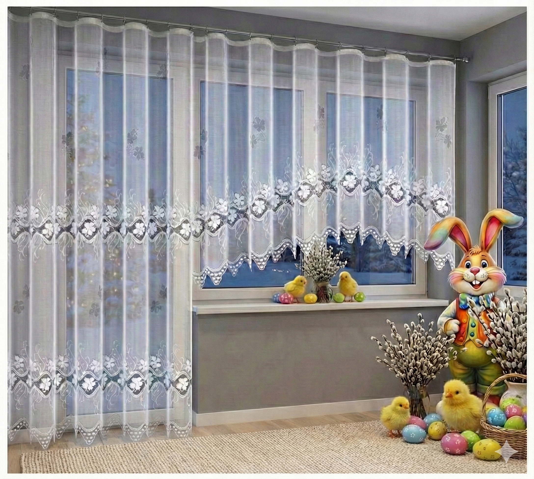 Komplet firan na balkon z taśmą. Polskie firany gotowe żakardowe gęste