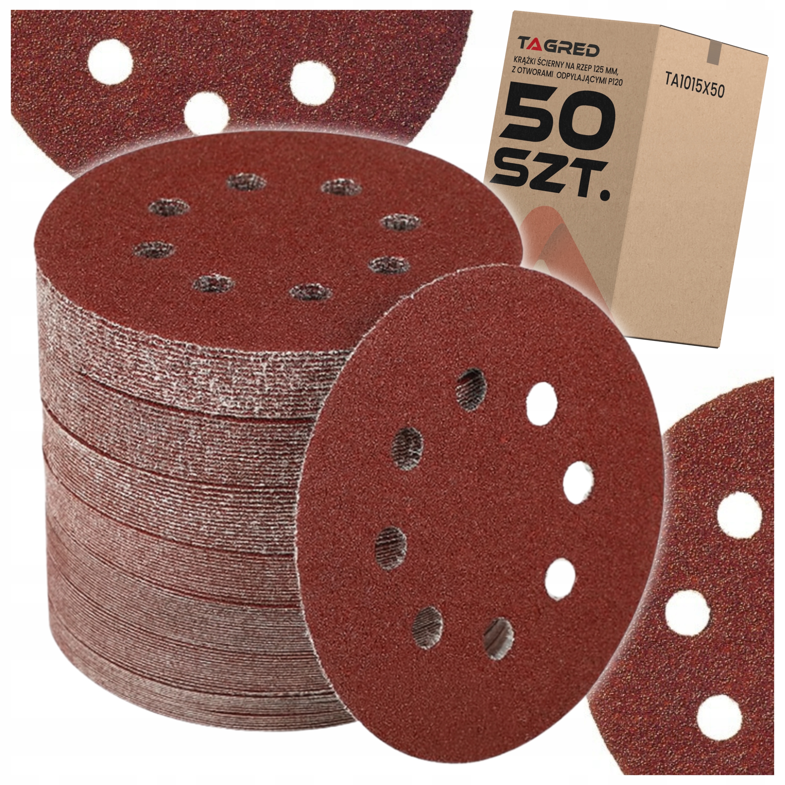 50x papier ścierny 125 mm P120 krążki ścierne papier z otworami rzep
