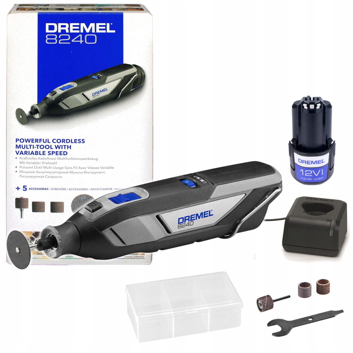 SZLIFIERKA WYSOKOOBROTOWA 12V DREMEL 8240 + 5 AKCESORIÓW 1x2,0Ah  (F0138240JA) • Cena, Opinie • Szlifierki wielofunkcyjne 14606372050 •  Allegro