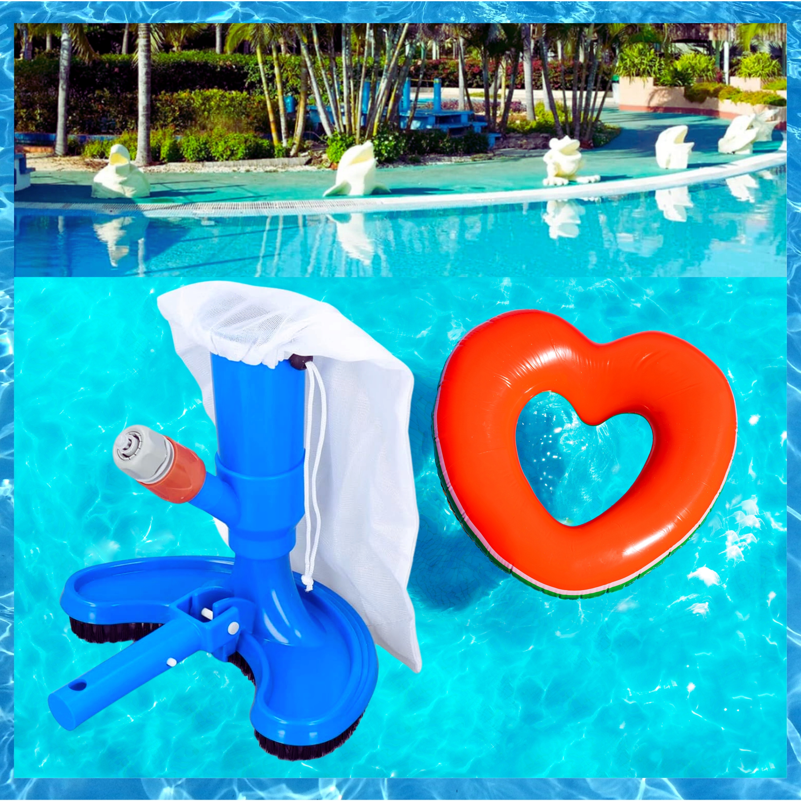 ODKURZACZ BASENOWY DO DNA BASENU ZESTAW DO CZYSZCZENIA BASENU SIATKA FILTR Moc 0 W