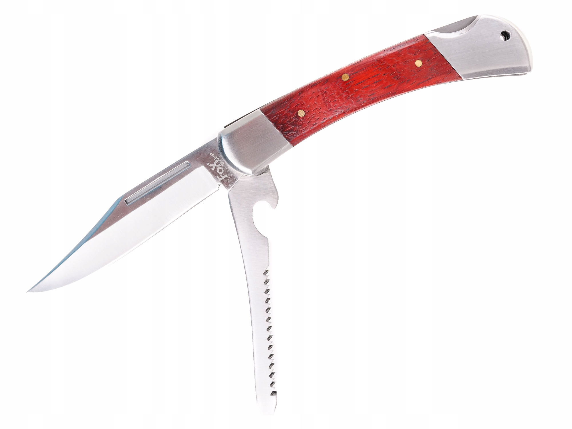 Nóż Myśliwski Składany Fox Outdoor Hunter z Piłą stal 440 drewniane okładki