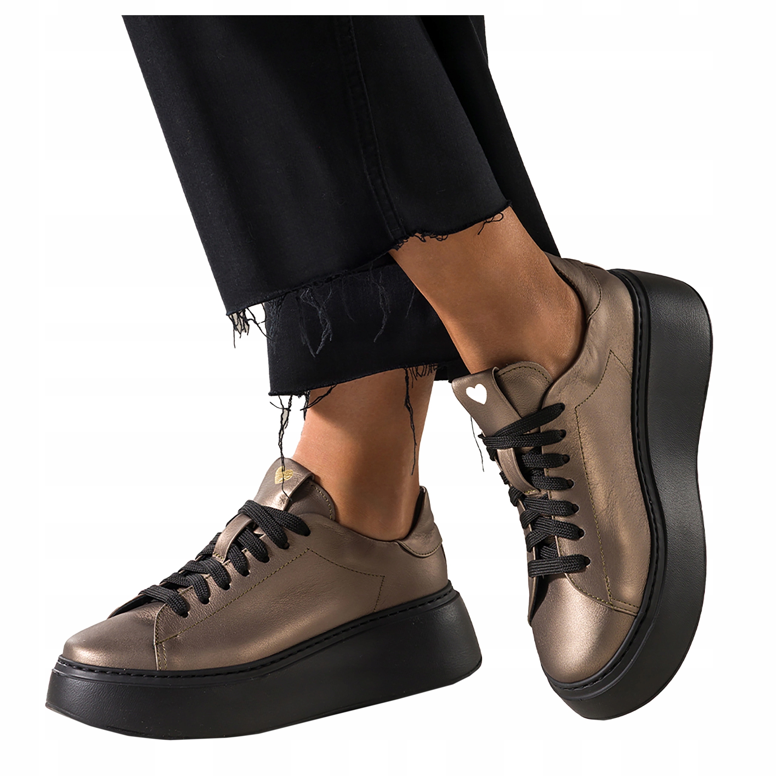 Tenisky Metalické Kožené Dámské Sportovní Platforma Šněrovací vel. 36