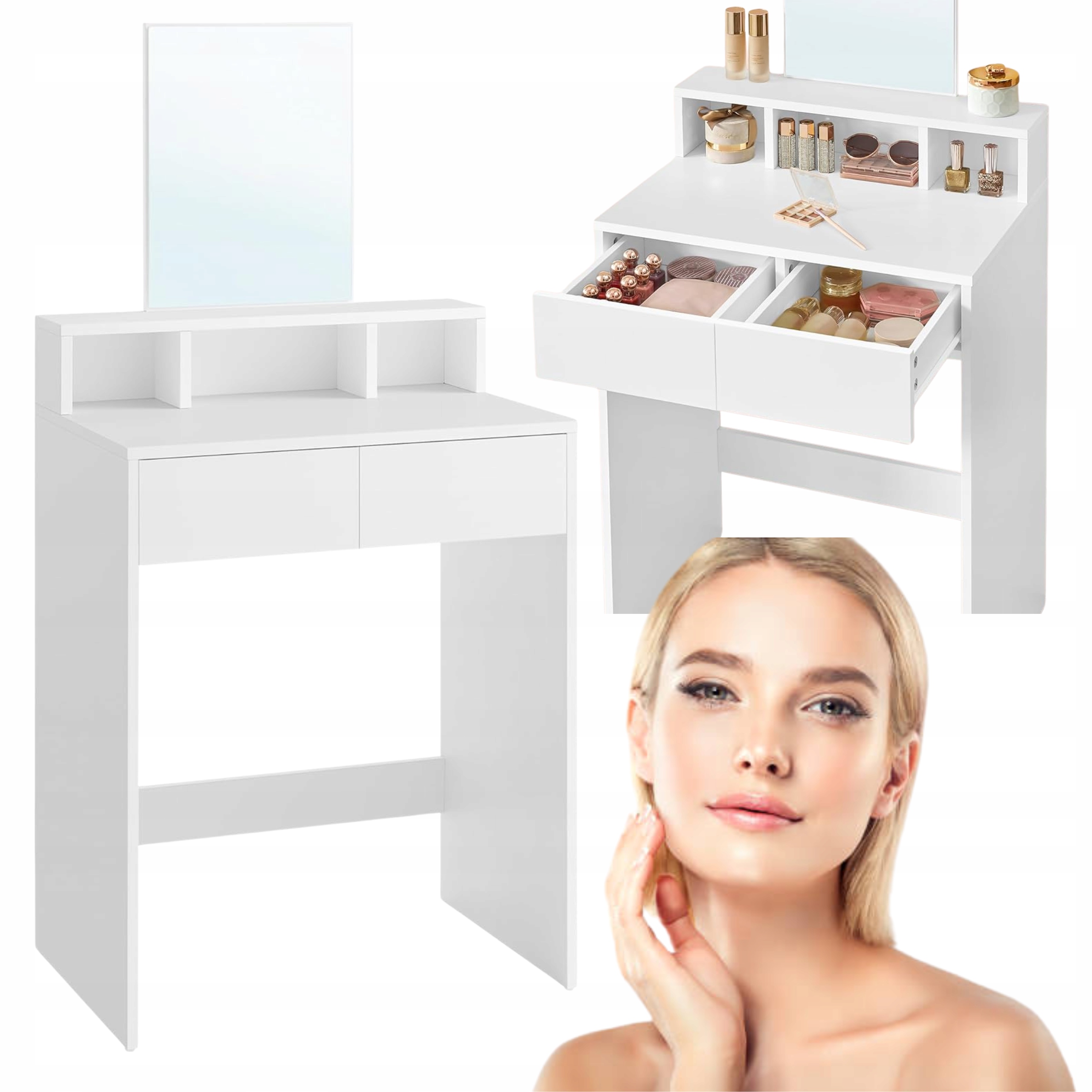 Malá kompaktná toaletná taška so zrkadlom Písací stôl Zásuvky Police Biela do spálne