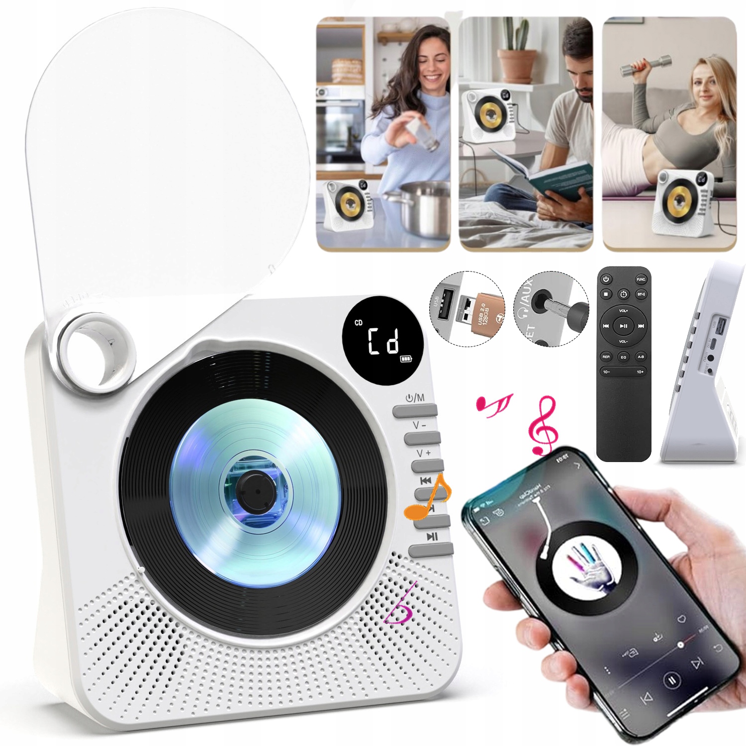 CD Přehrávač S Bluetooth, LCD Displejem, Aux, Usb, MP3, Baterie 4000MAH Dálkové Ovládání