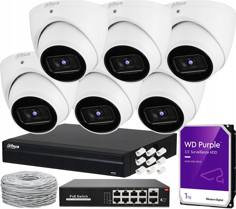 Ip monitorování Sada 6 kamer 5Mpx PoE Den/Noc Ir 50 m 1TB rekordér