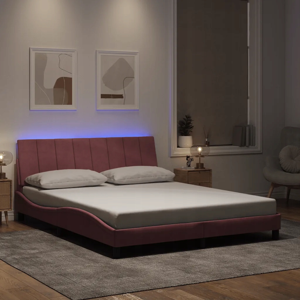 vidaXL Rám postele s Led osvětlením bez matrace Hanko růžový 160 x 200 cm s