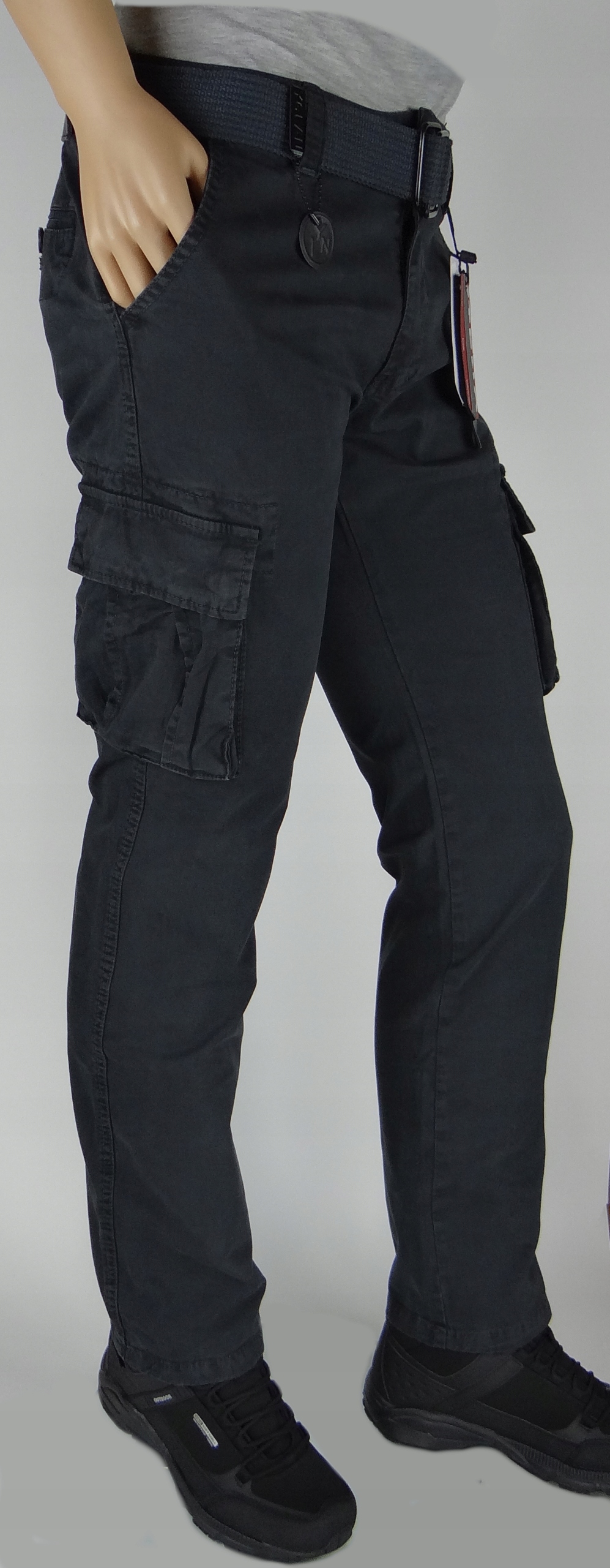 SPODNIE BOJÓWKI ANTRACYT Stretch z paskiem r32 IT. Różne Rozmiary Fason bojówki