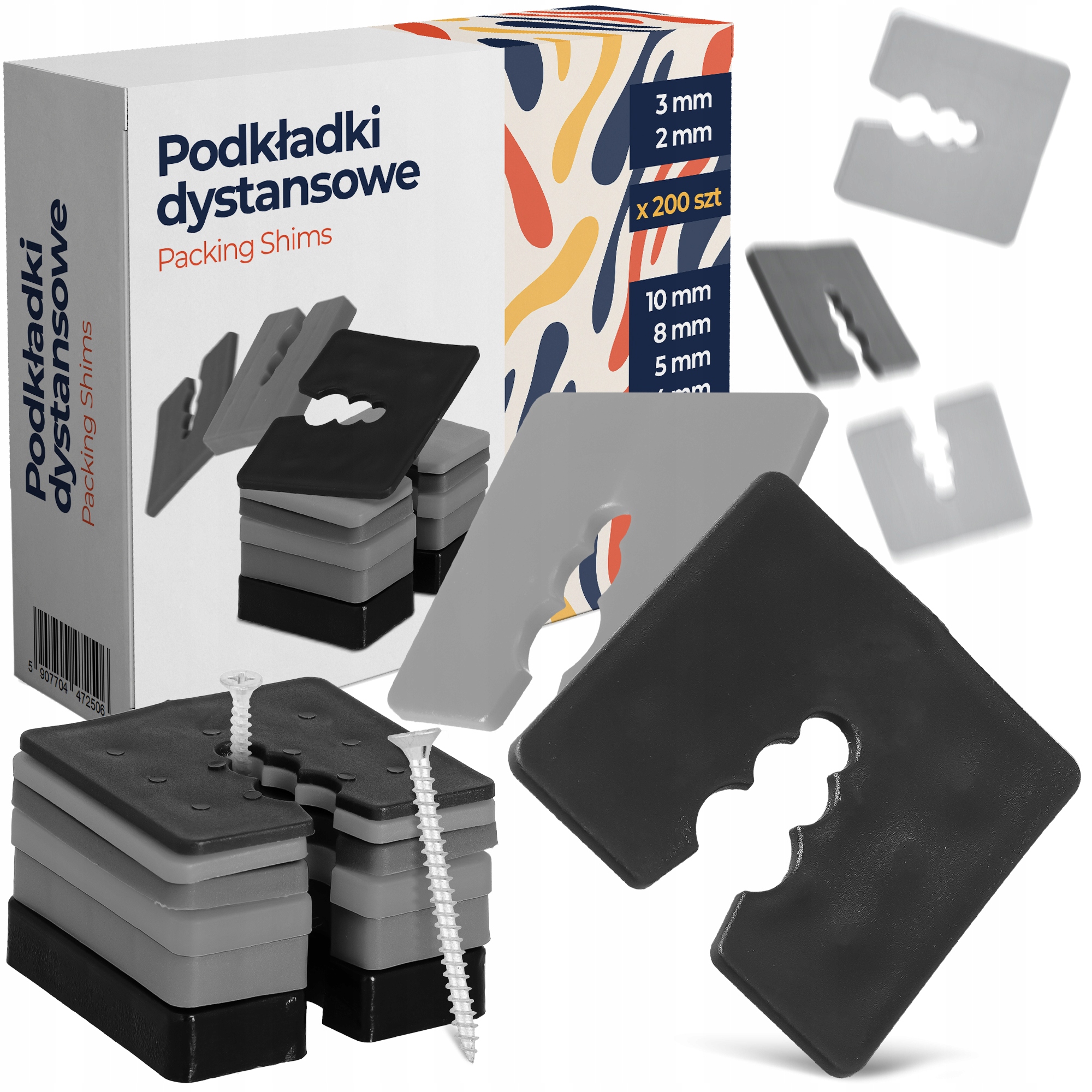 800 x Dištančné podložky 2-10 mm Dystanse Kliny na vyrovnávanie skrutiek Oki 8W