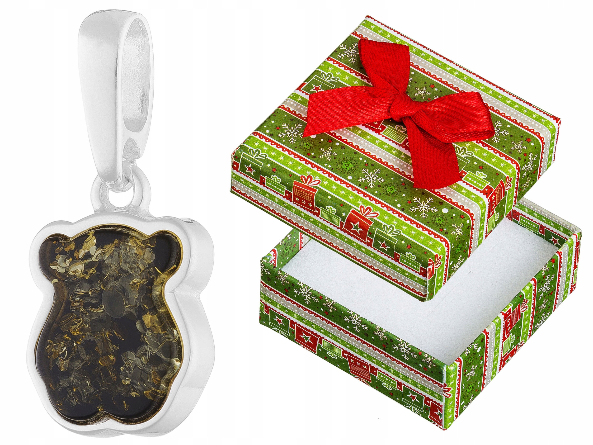 Stříbrný přívěsek Medvídek se zeleným jantarem Malý Přívěsek Medvídek Stříbro 925