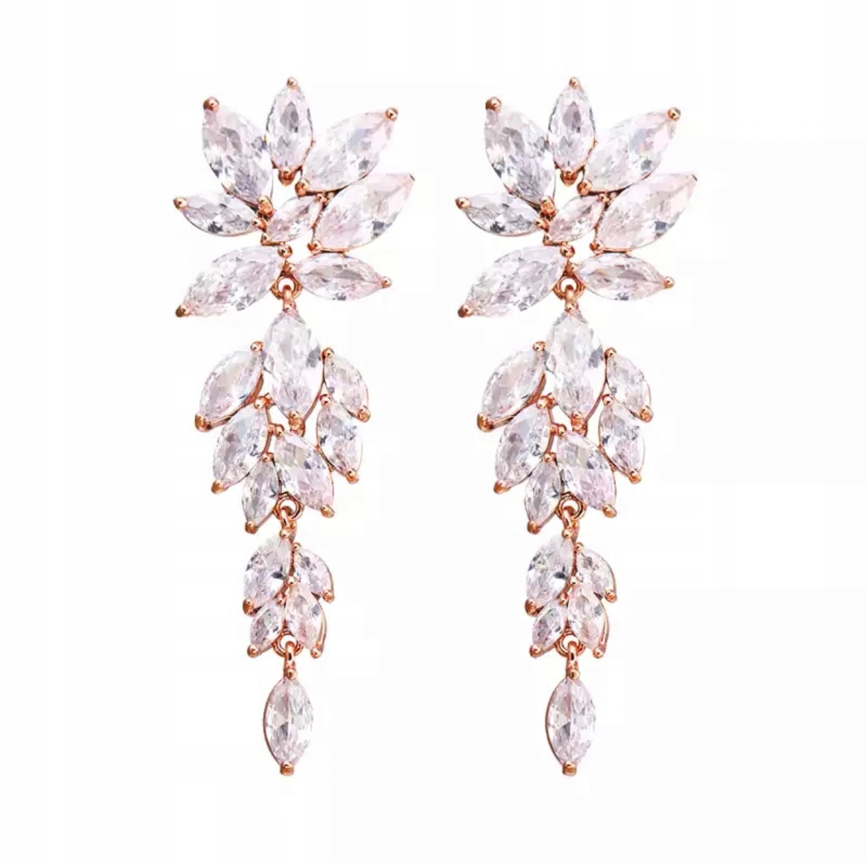 

Kolczyki długie złote kryształki stal ślub ślubne