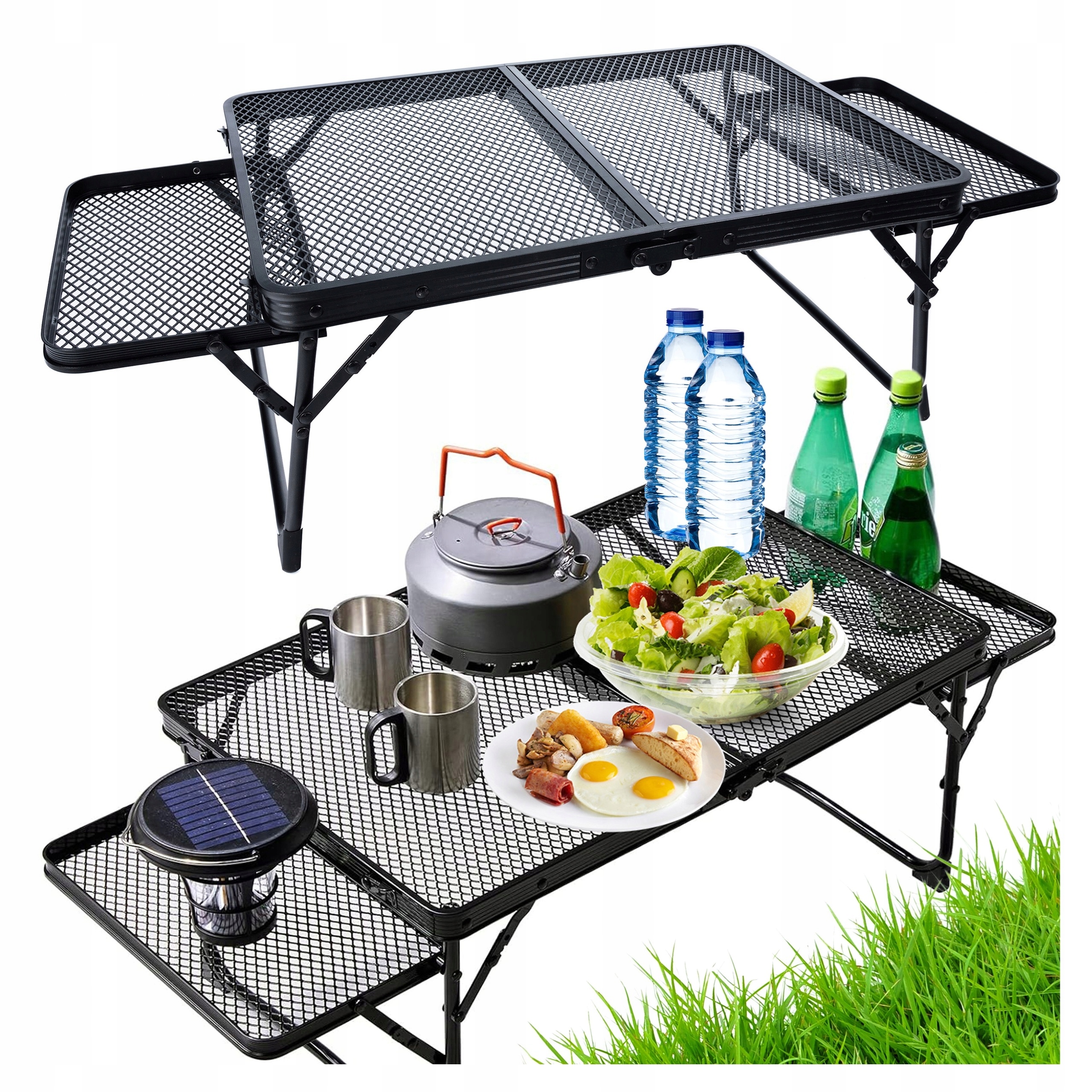 Stolik Turystyczny Biwakowy balkonowy Aluminiowy Przenośny 60x40cm 2 Półki