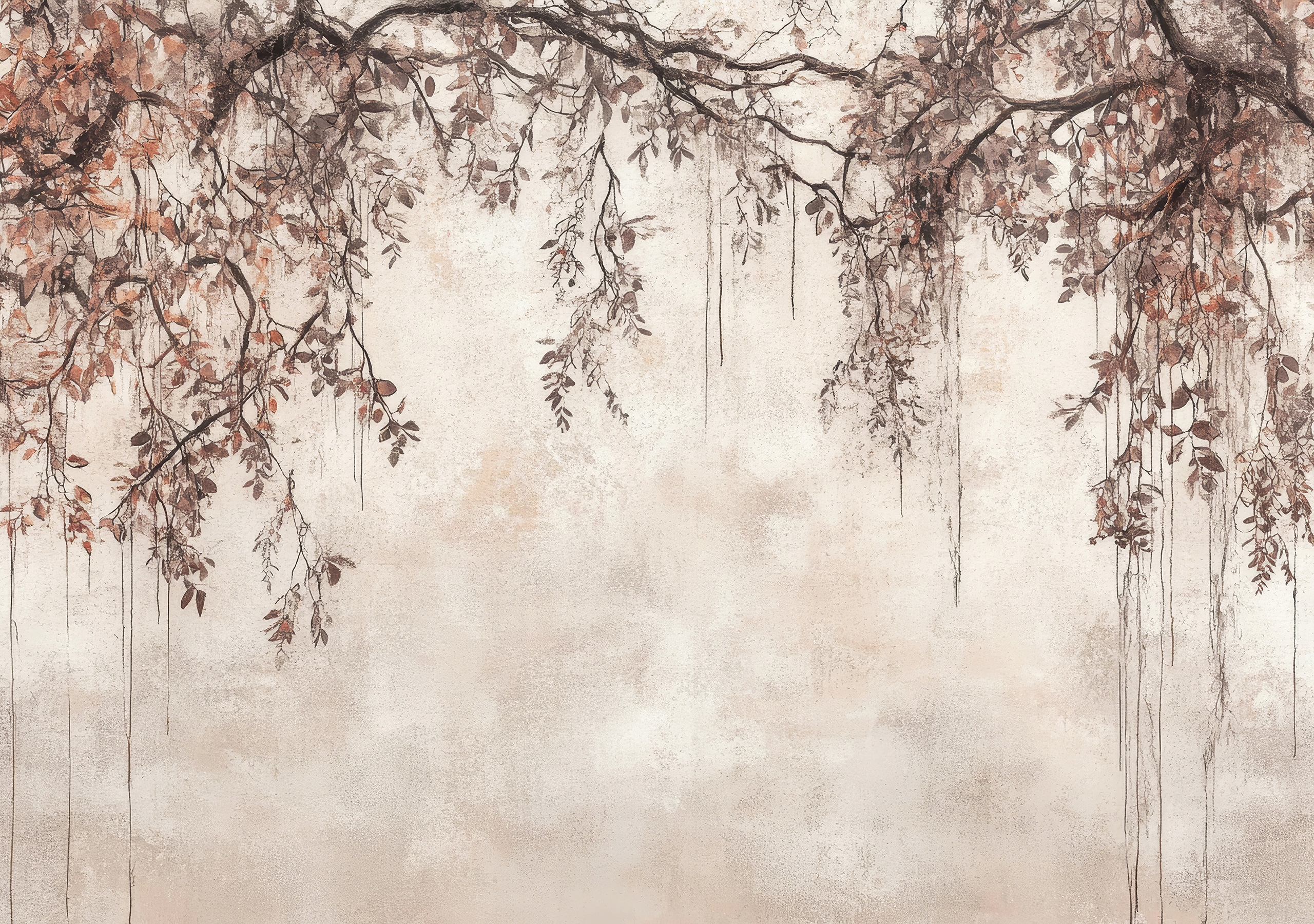 Fototapeta Wiszące Gałęzie Liście Akwarela Beż Natura Salon 400x280