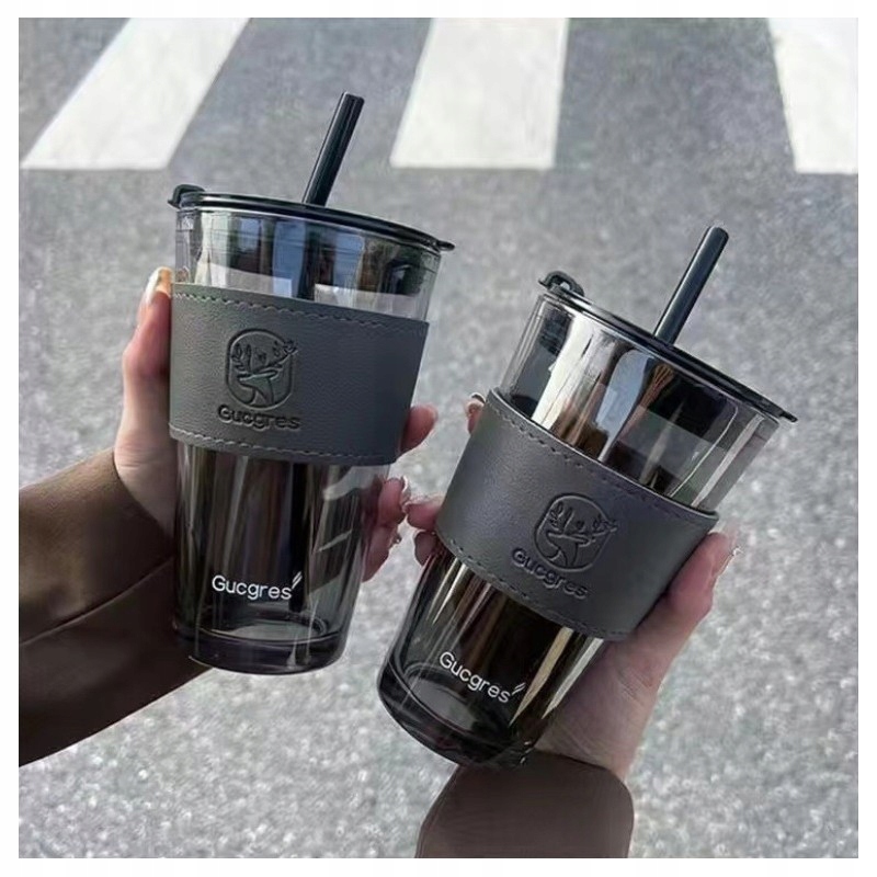 SZKLANY KUBEK Bidon Szklanka Na Napoje Herbatę Szklana Słomka Rurka 450 ML Kod producenta CUP09GRAF