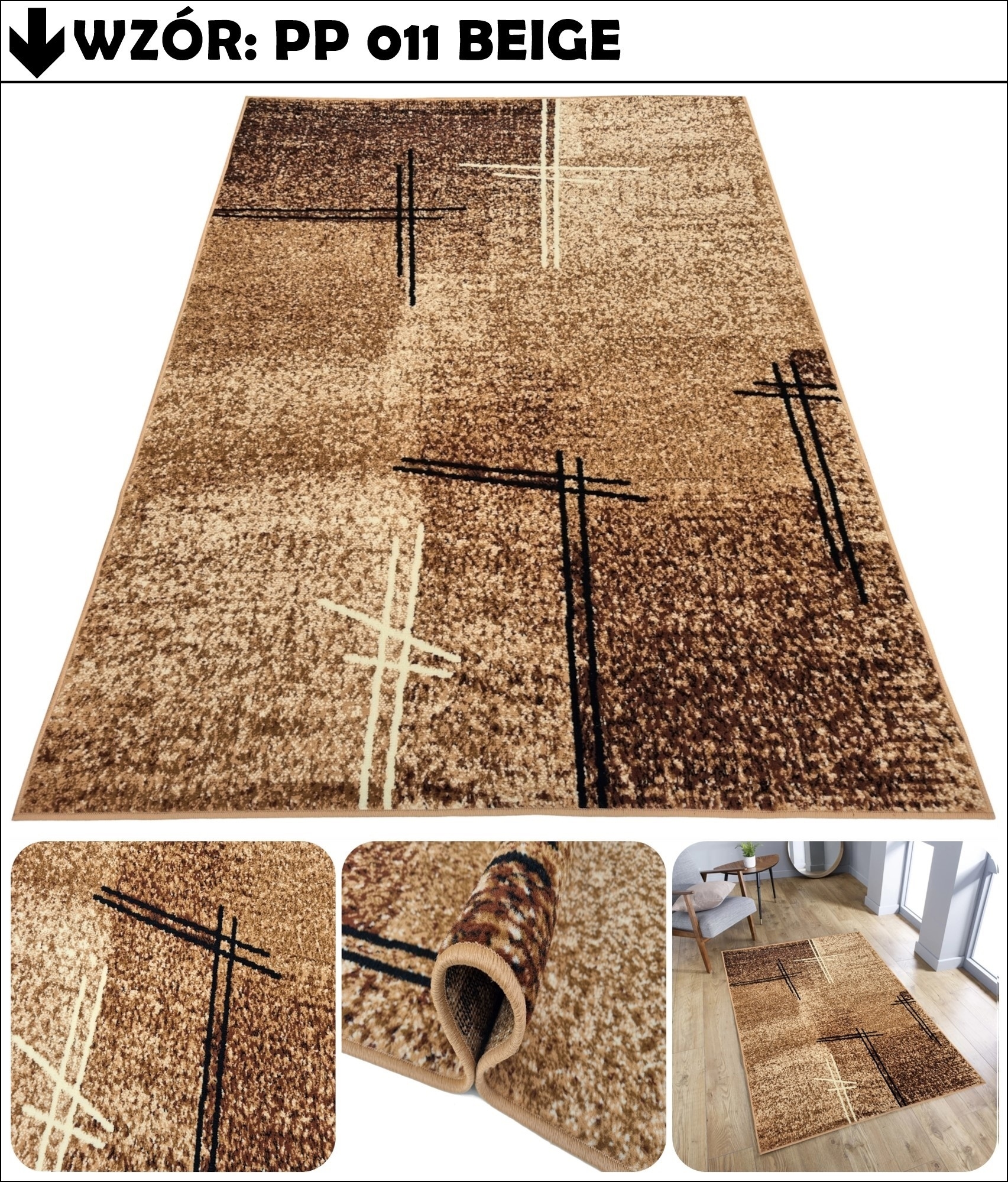 DYWAN DO SALONU POKOJU 200X300 BEŻOWY NOWOCZESNY UNIKATOWY MODNE WZORY BCF Marka inna