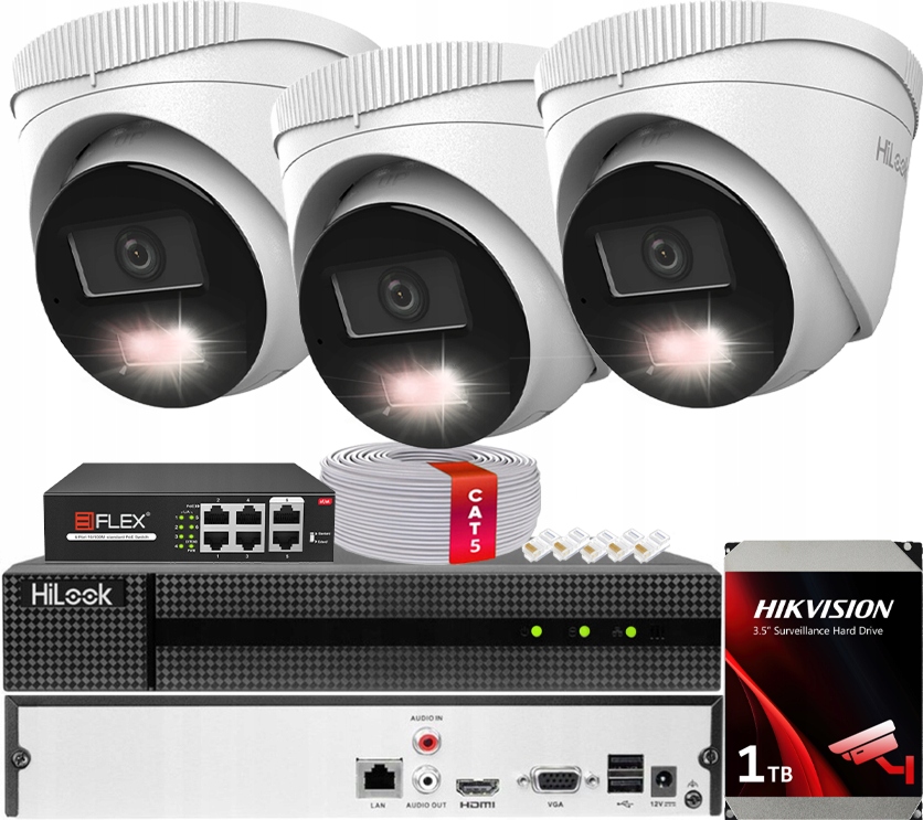 Monitorovací sada 3x IPCAM-T8-30DL 8MPx HiLook od Hikvision Detekce Ai