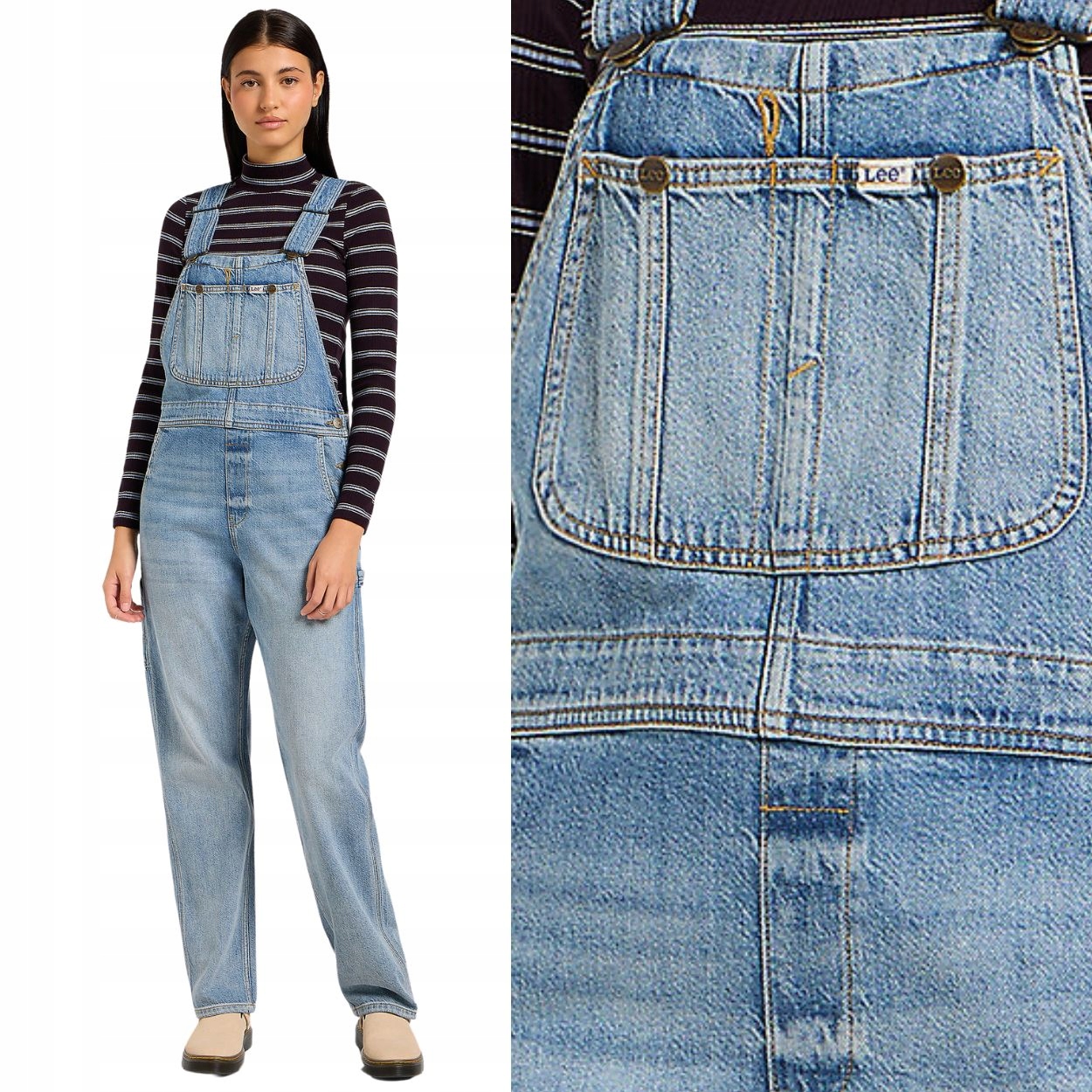 Lee Straight Bib Blue Grimmer dámské džínové lacláče rovného střihu M