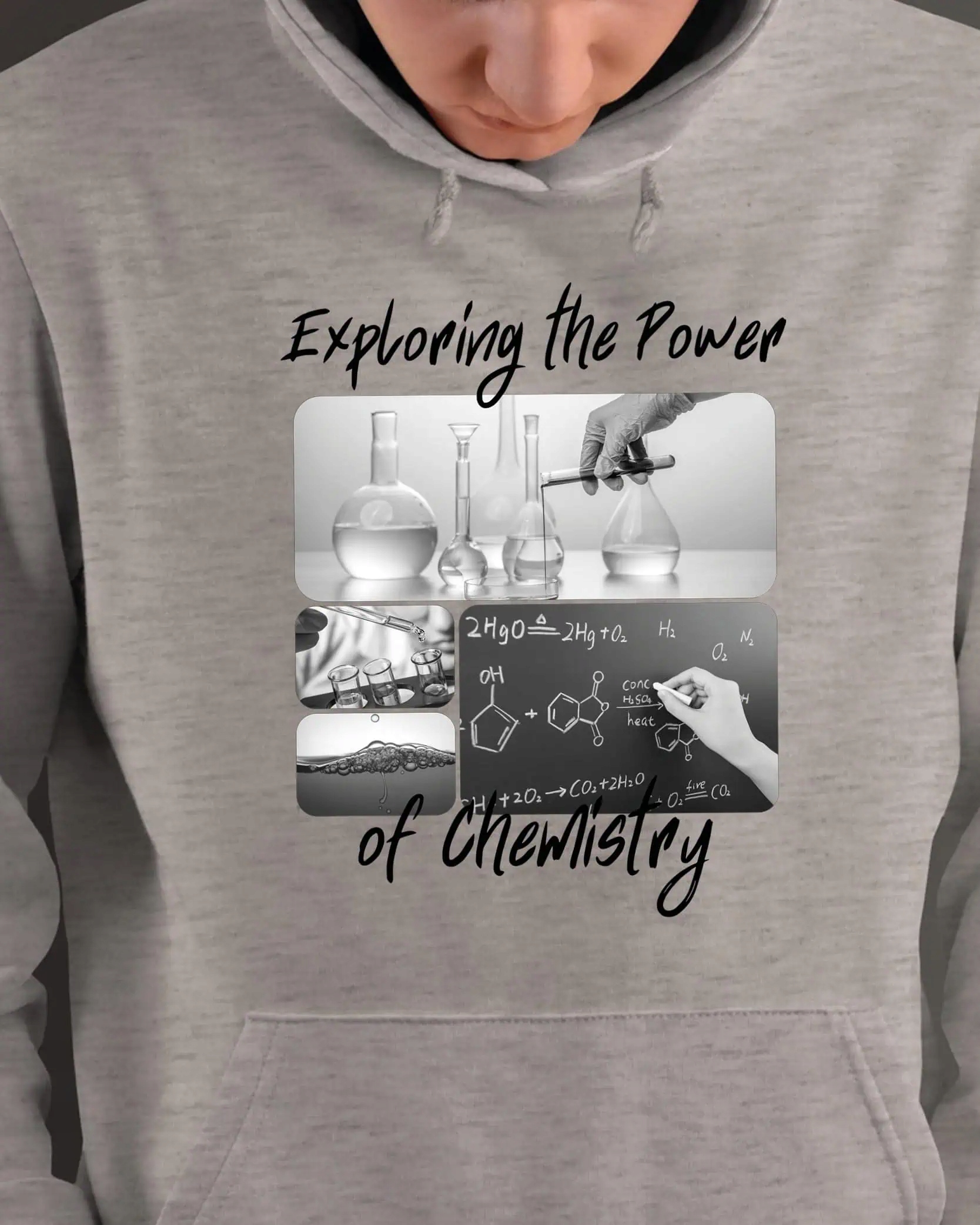 Mikina s kapucí Dárek pro chemika Umělecká koláž Šedá XL