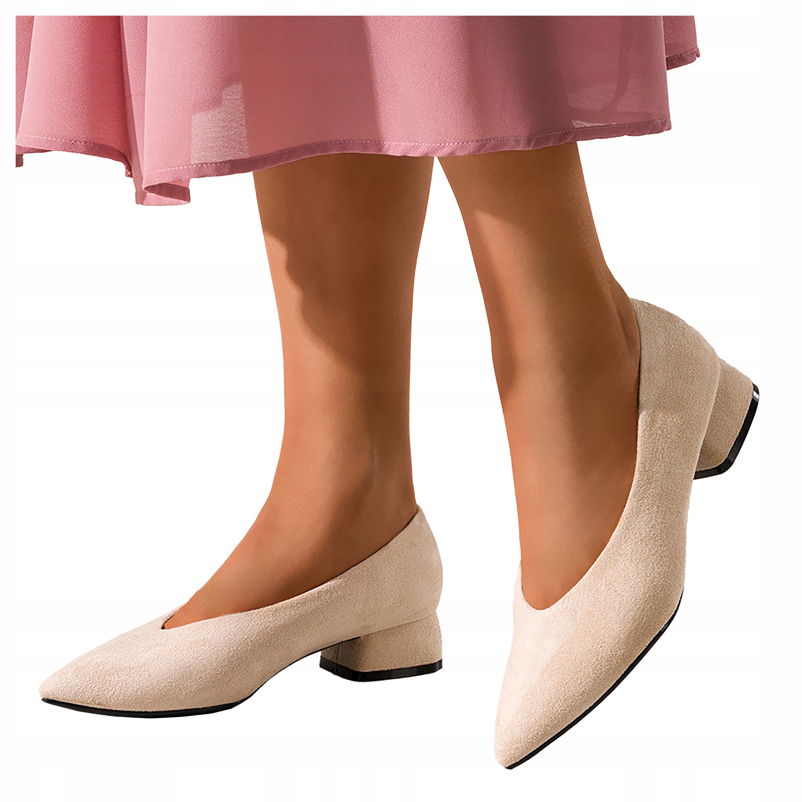 Baleríny Béžové Dámské Pohodlné Módní Nízký Podpatek Elegantní Lehké vel 38