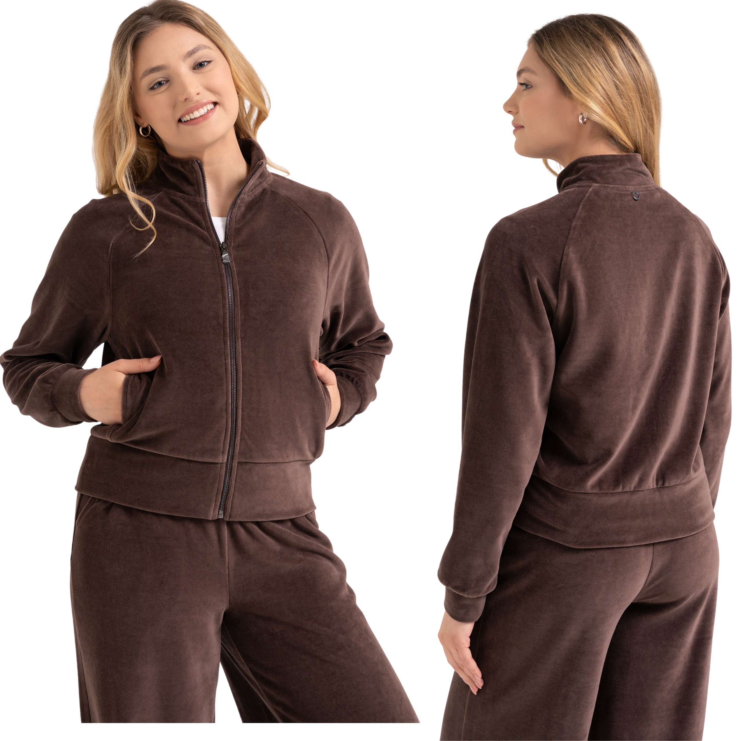 Bluza Damska Rozpinana Bez Kaptura Bawełna Kieszenie Moraj Jasny Brąz 3XL