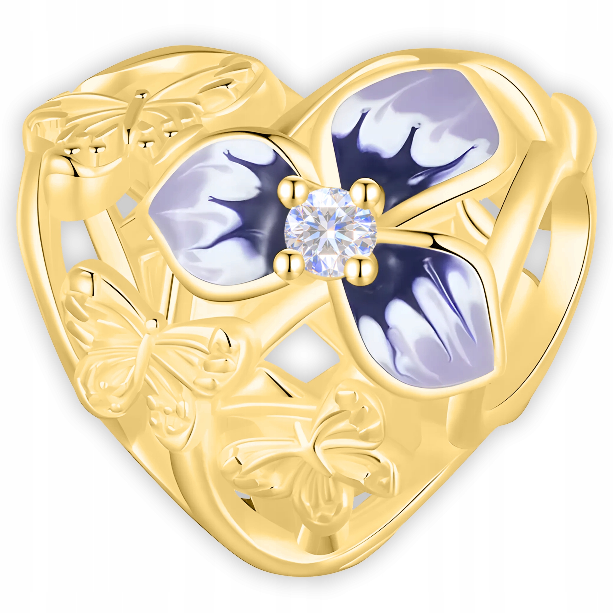 Zlatý Charms Srdce s motýly Květ života Bratr Hmyz Motýl Stříbro 925