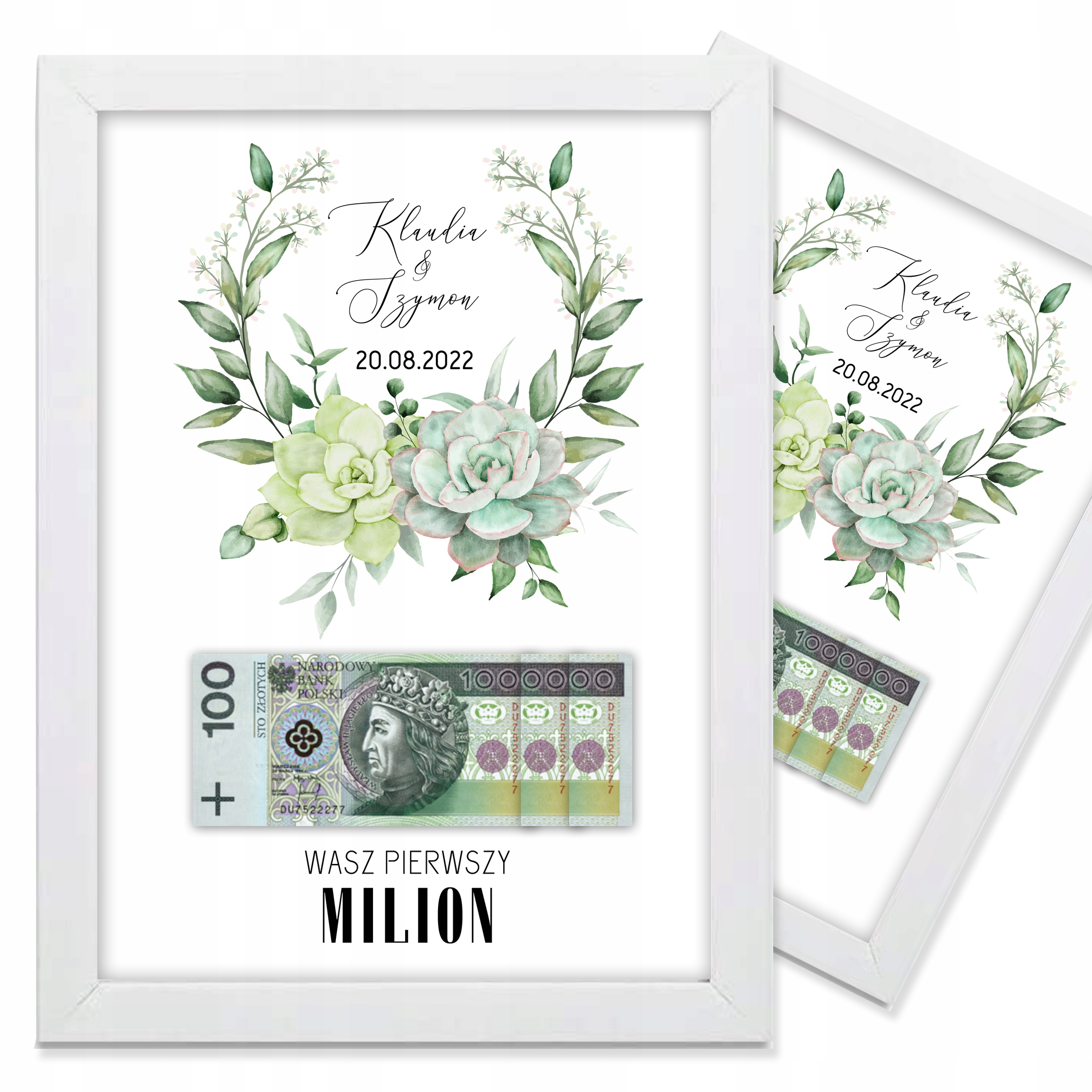 PLAKAT + RAMKA WASZ PIERWSZY MILION PREZENT NA ŚLUB DLA NOWOŻEŃCÓW A4