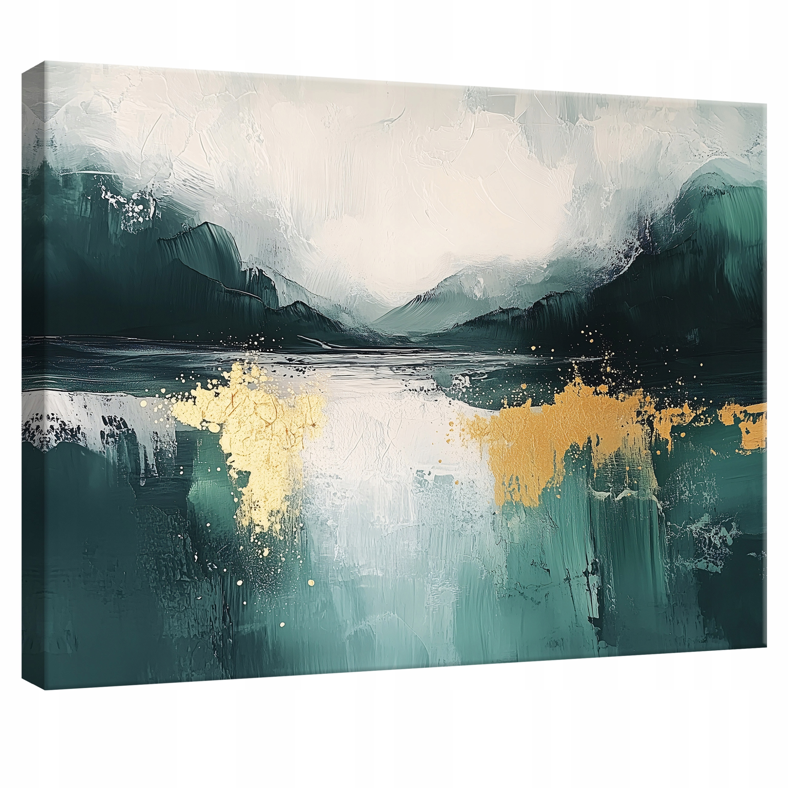 Obraz 100x75 Abstrakce krajina hory voda zlato zeleň bílá umění