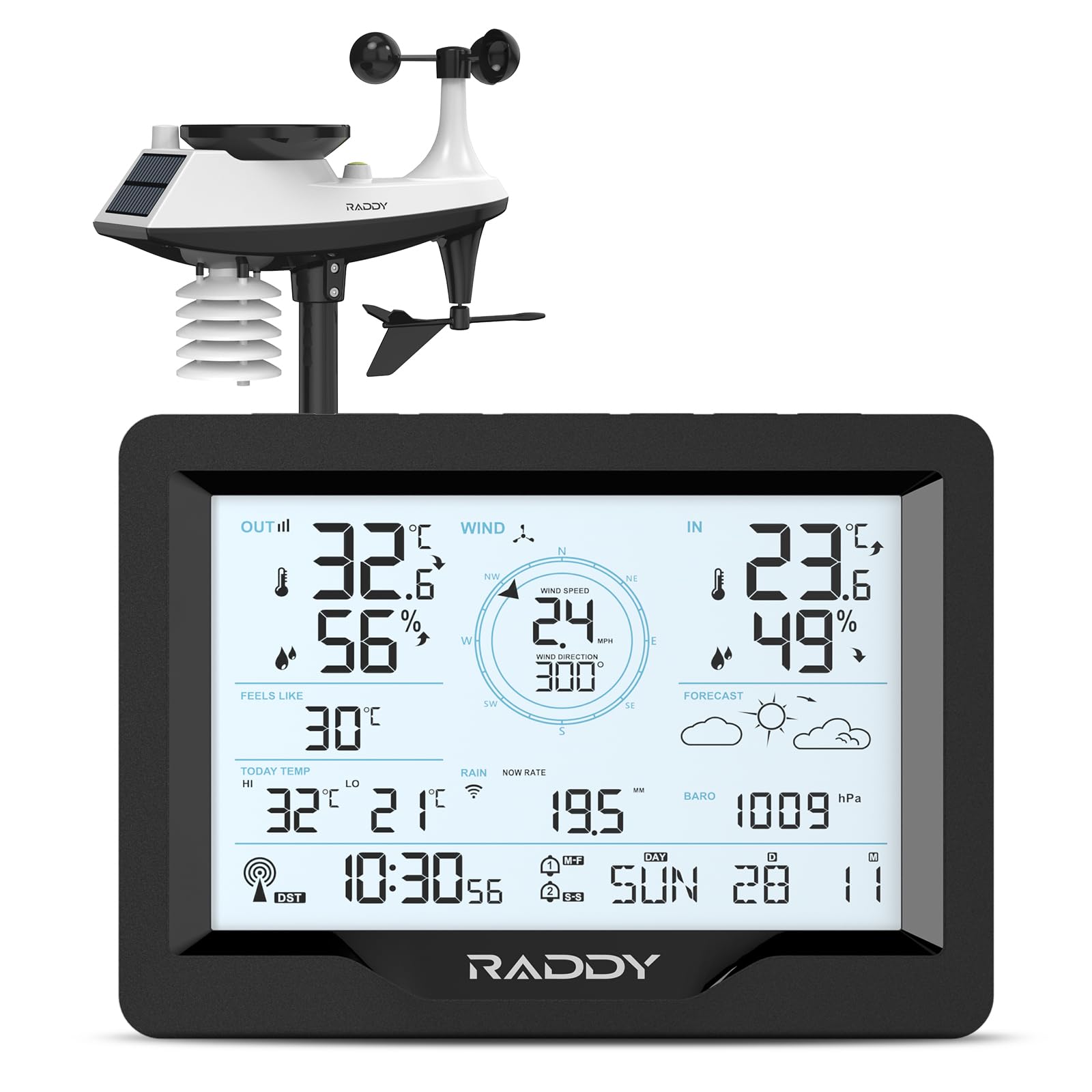 Raddy MN6 Lite – Bezprzewodowa stacja pogodowa 5w1 Pomiar wiatru, temperatury, ciśnienia i zegar sterowany radiowo Dcf