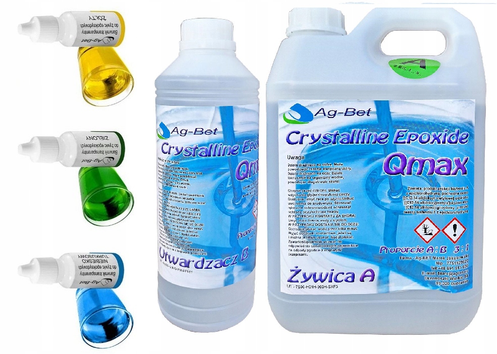 

żywica Epoksydowa Qmax 4kg, zalew 4cm 3 barwniki