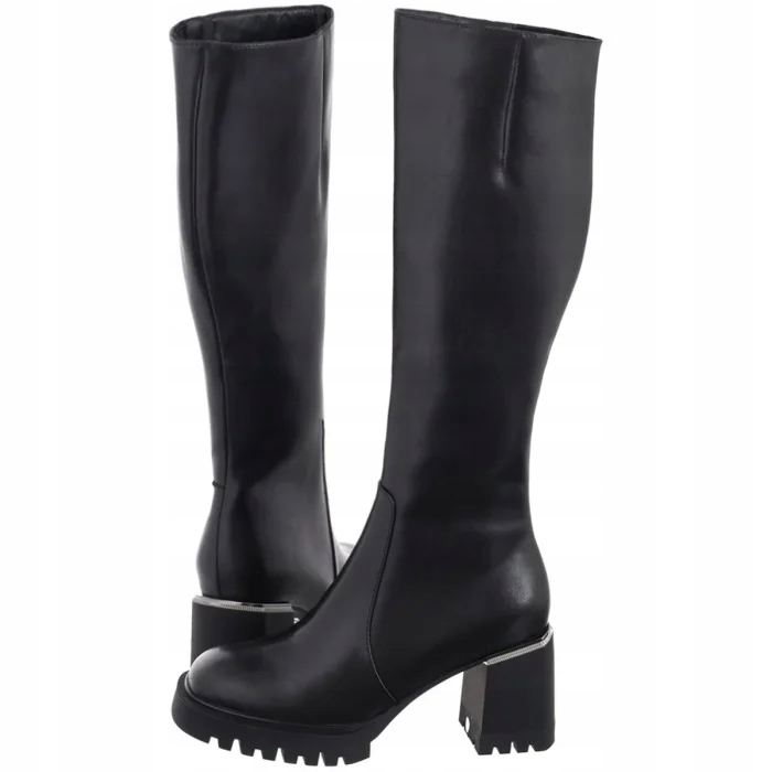 Dámské kožené kozačky na podpatku Filippo černé DKZ6410 Black