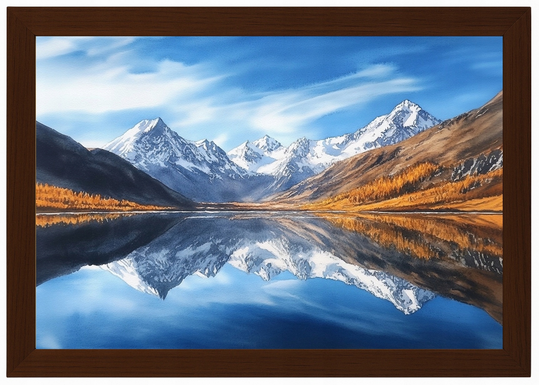 Plakát Rámeček Dřevo Krajina Pohled Na Hory Vrcholky Alpy Jezero 60x40