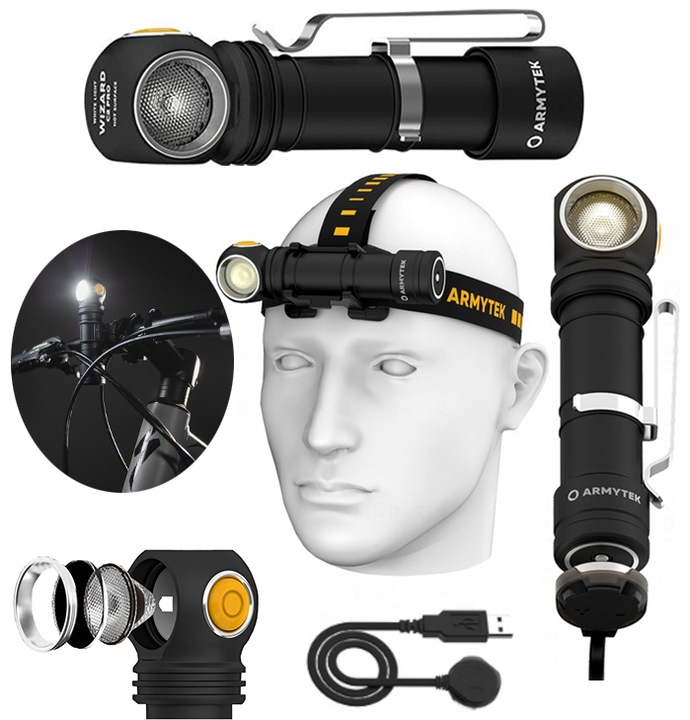 Latarka Wielofunkcyjna Warm Barwa Ciepła Rowerowa Sportowa Wizard C2 Pro