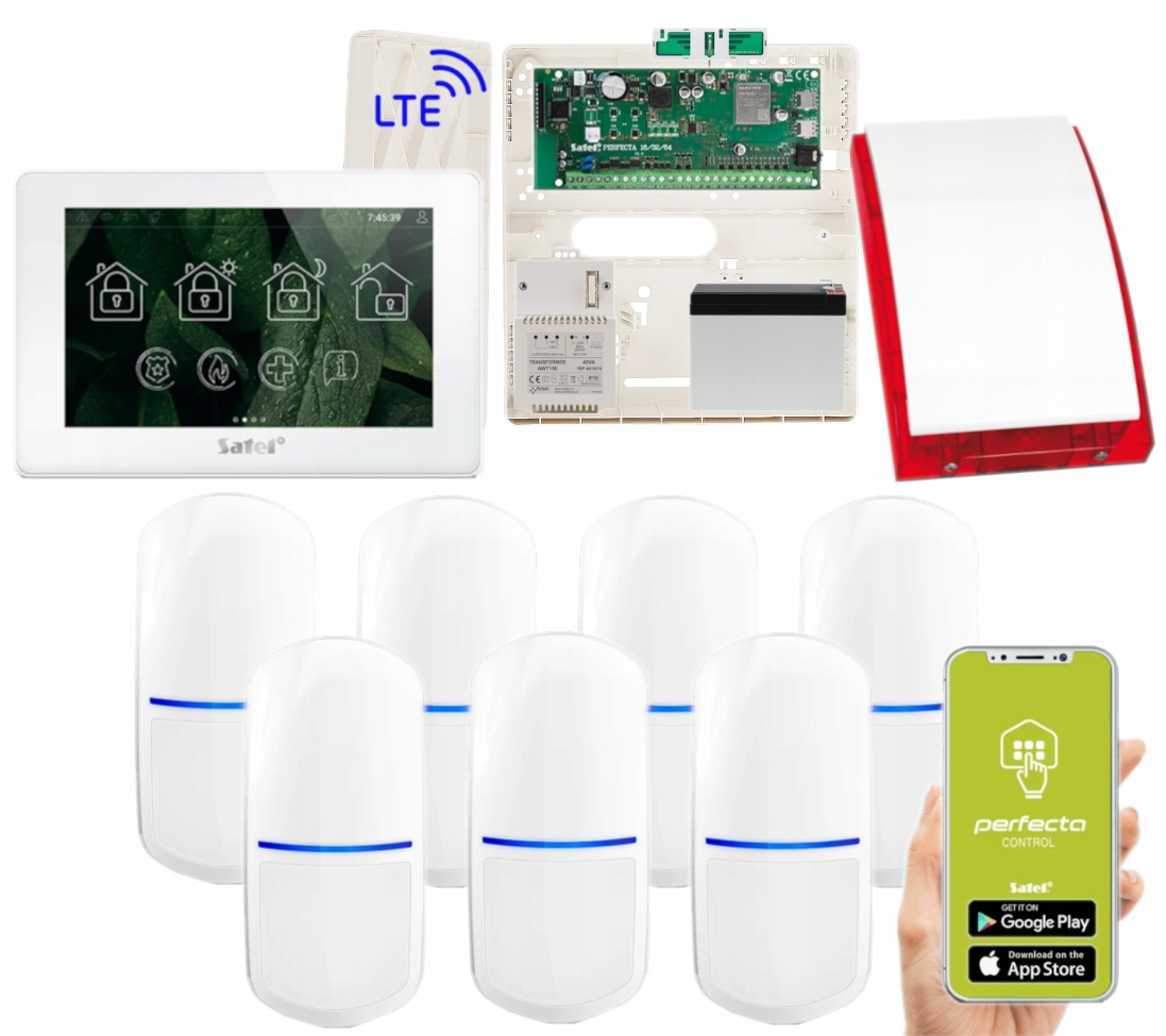 Zestaw Alarmowy Satel Perfecta 64 M 7 Czujek Pir Panel Dotyk Lte Syrena App