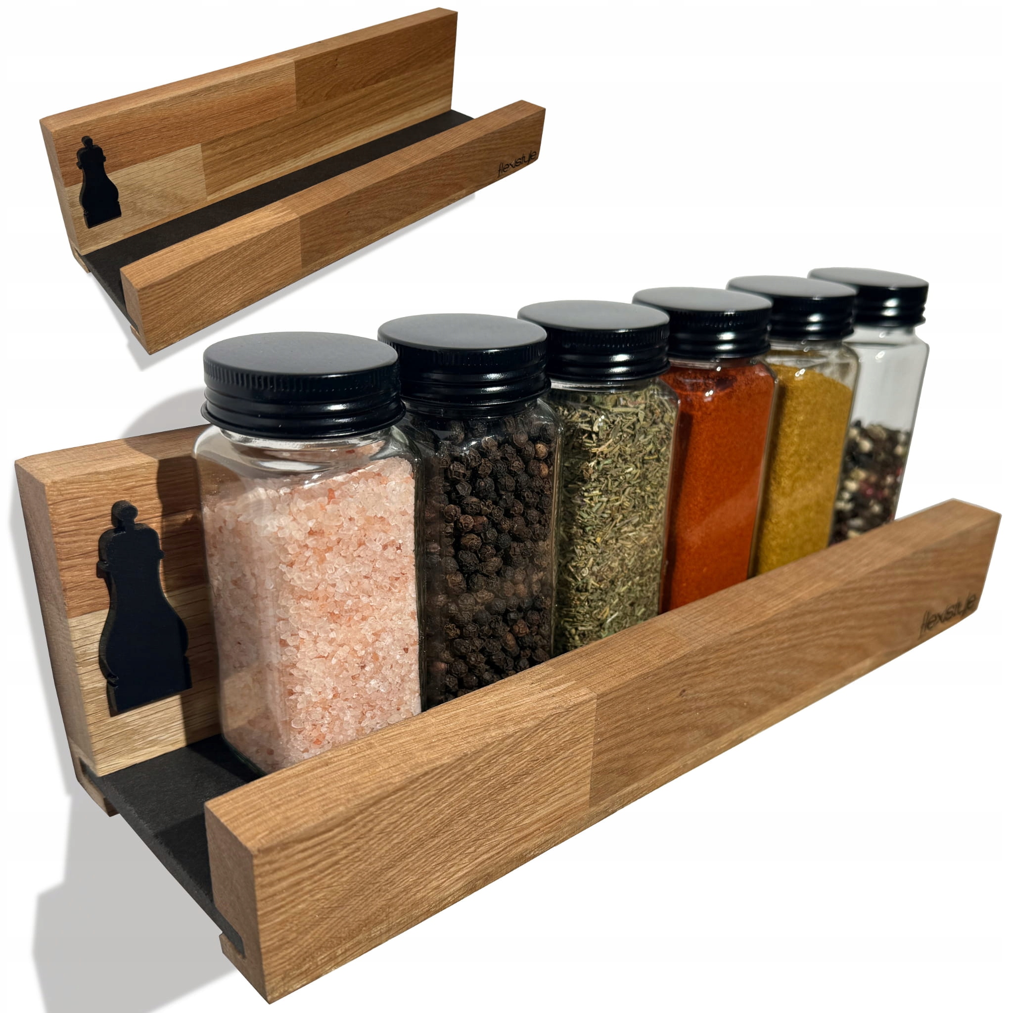 Dřevěná závěsná kuchyňská polička na koření, dubová, 30 cm