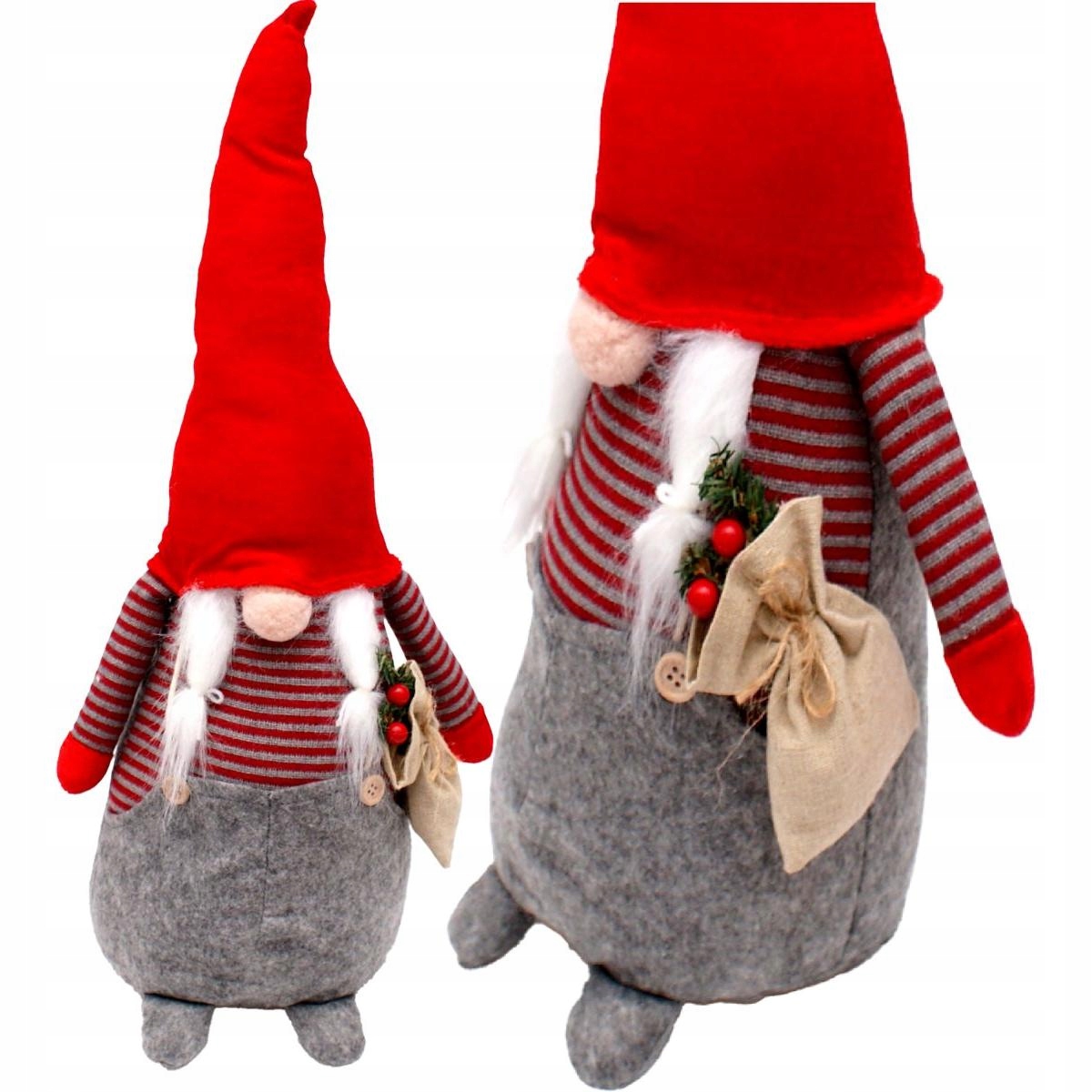OZDOBA ŚWIĄTECZNA PANI MIKOŁAJ SKRZAT 50 CM Z WORKIEM I JARZĘBINĄ