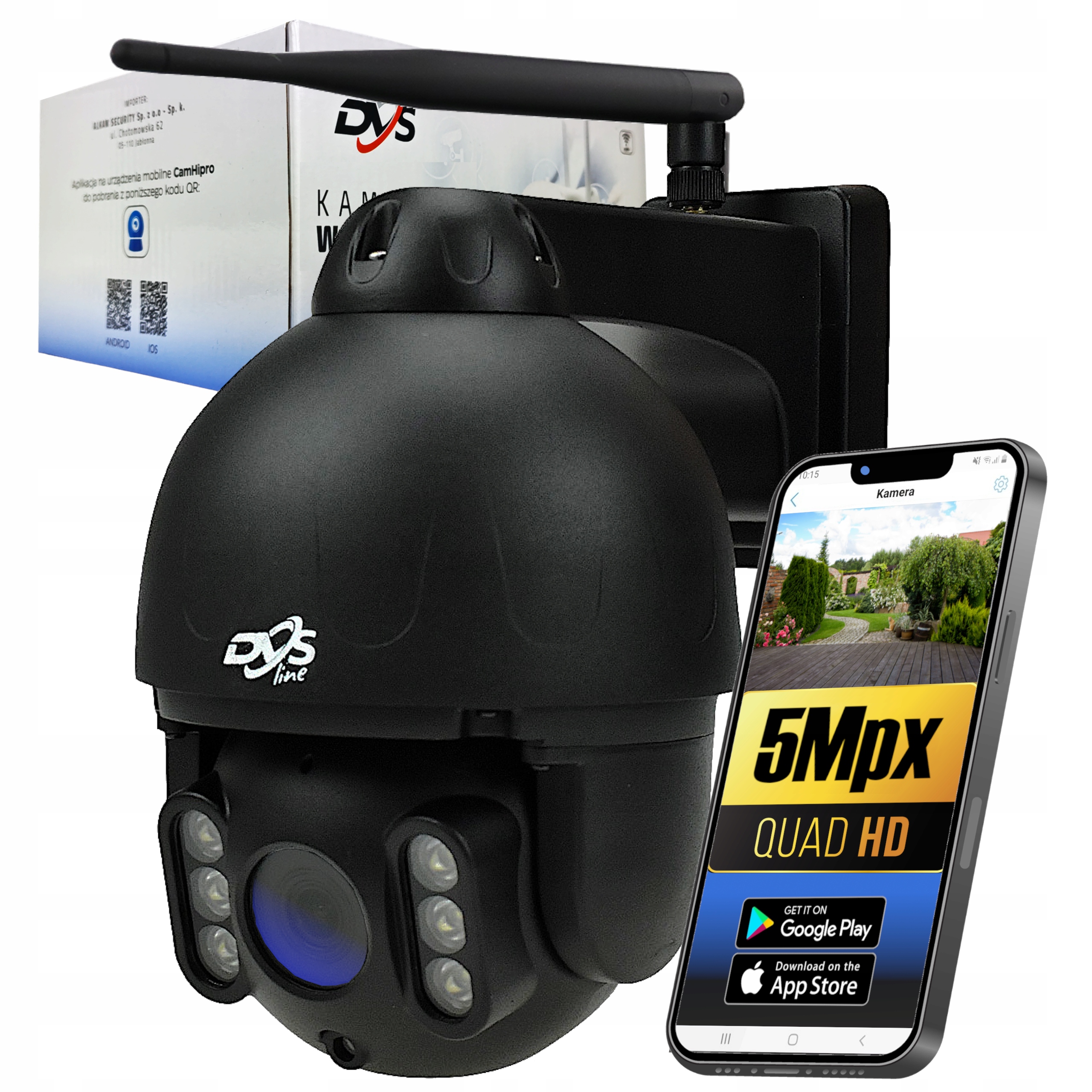 KAMERA WIFI OBROTOWA ZEWNĘTRZNA IP 5Mpx METAL CZARNA AUDIO DETEKCJA DVS