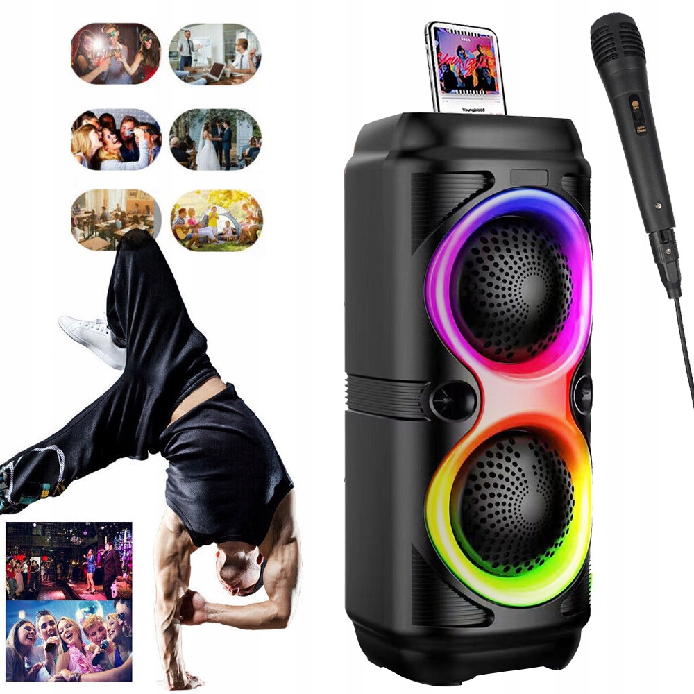 Bezdrátový Reproduktor Přenosný Boombox Led Bluetooth Rádio Usb Dálkové Ovládání 10W
