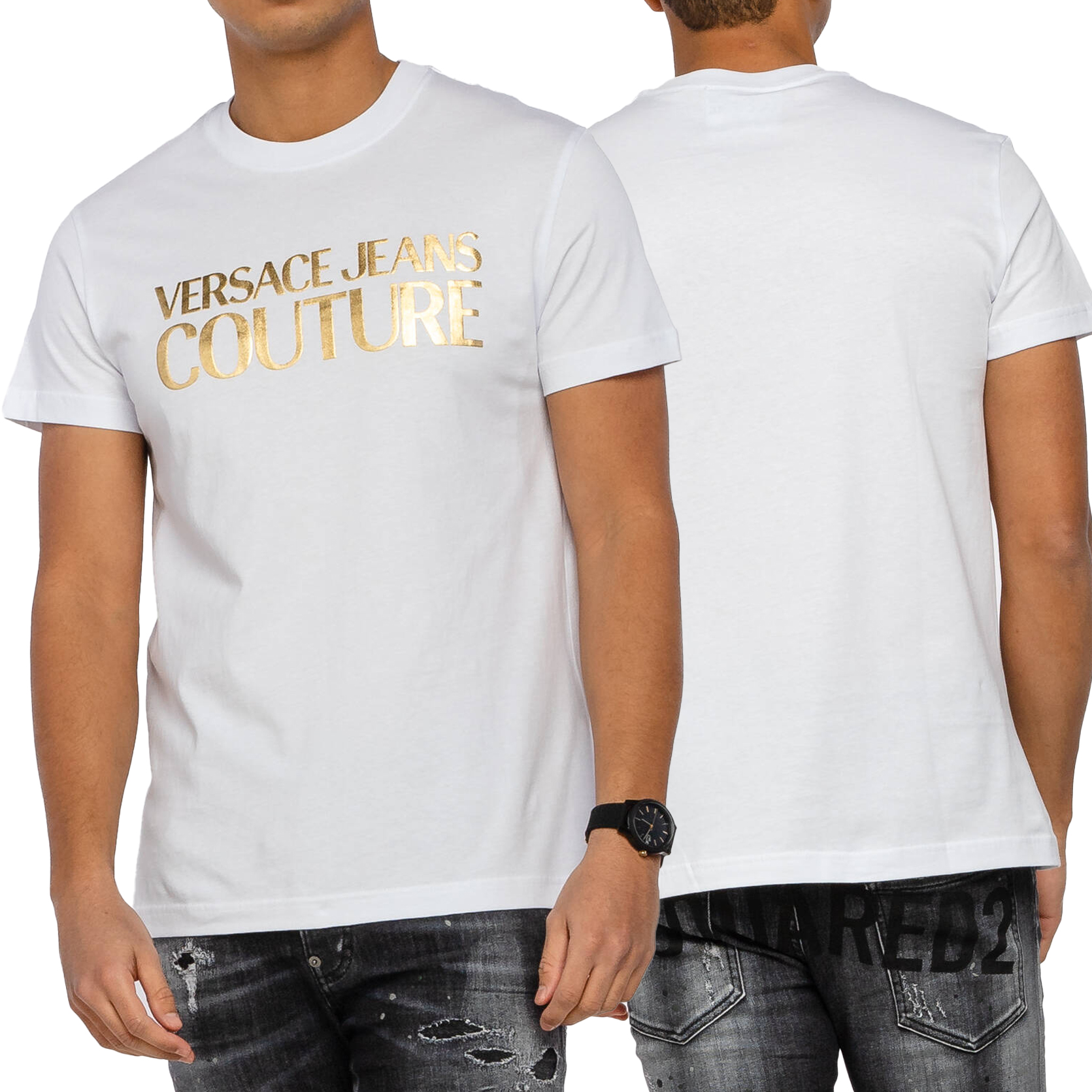 Versace Jeans Couture pánské tričko bílé klasické bavlněné 74GAHT01 XXL