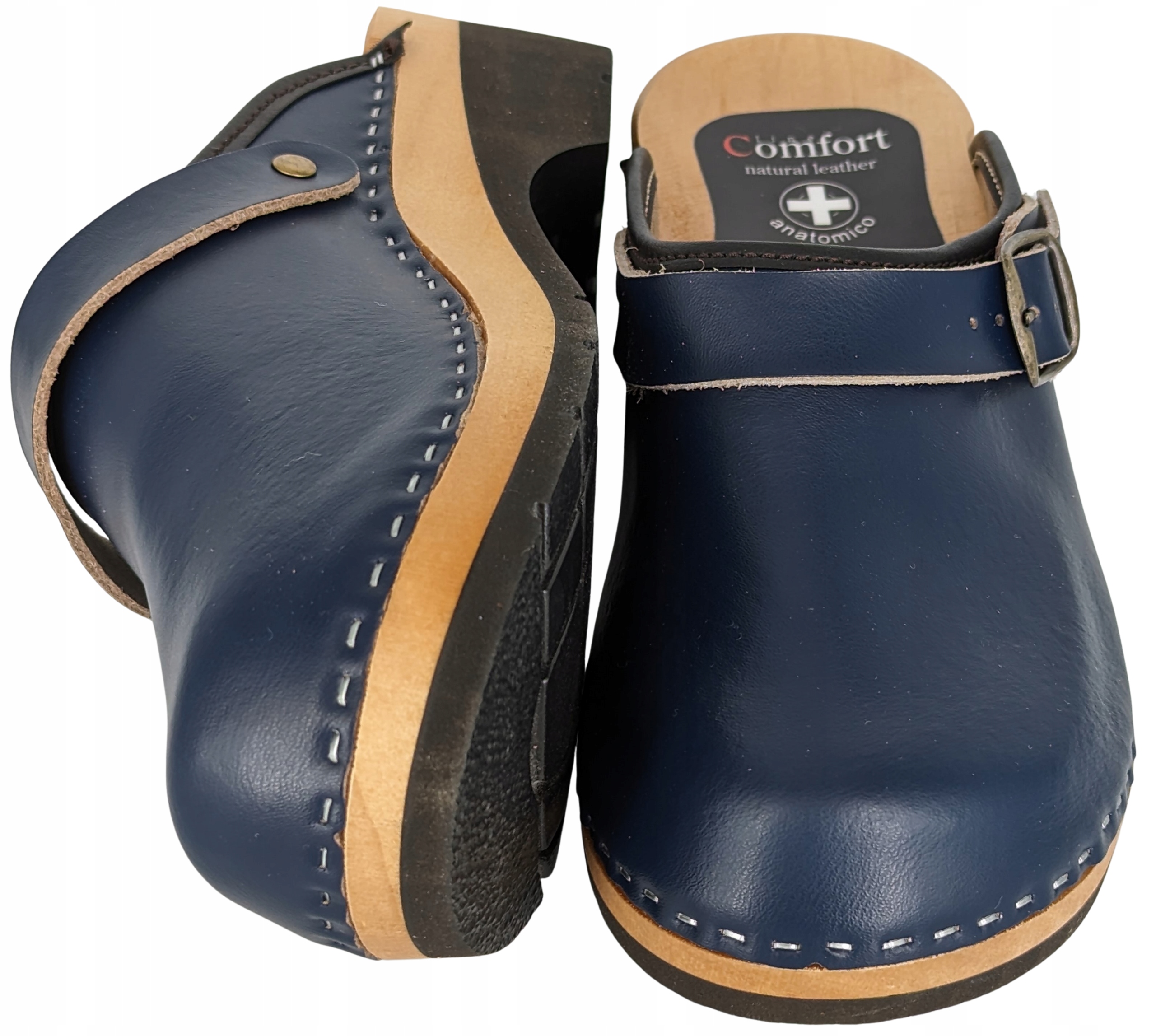 Dřeváky Zdravotní obuv Trepy Chodítka Tmavě modré Ortopedické Kožené 44