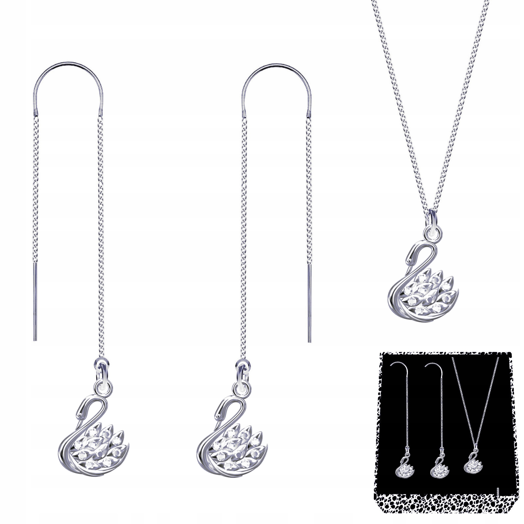 Pták Labuť Labutě Komplet pancíře náušnice provlékací stříbro 925