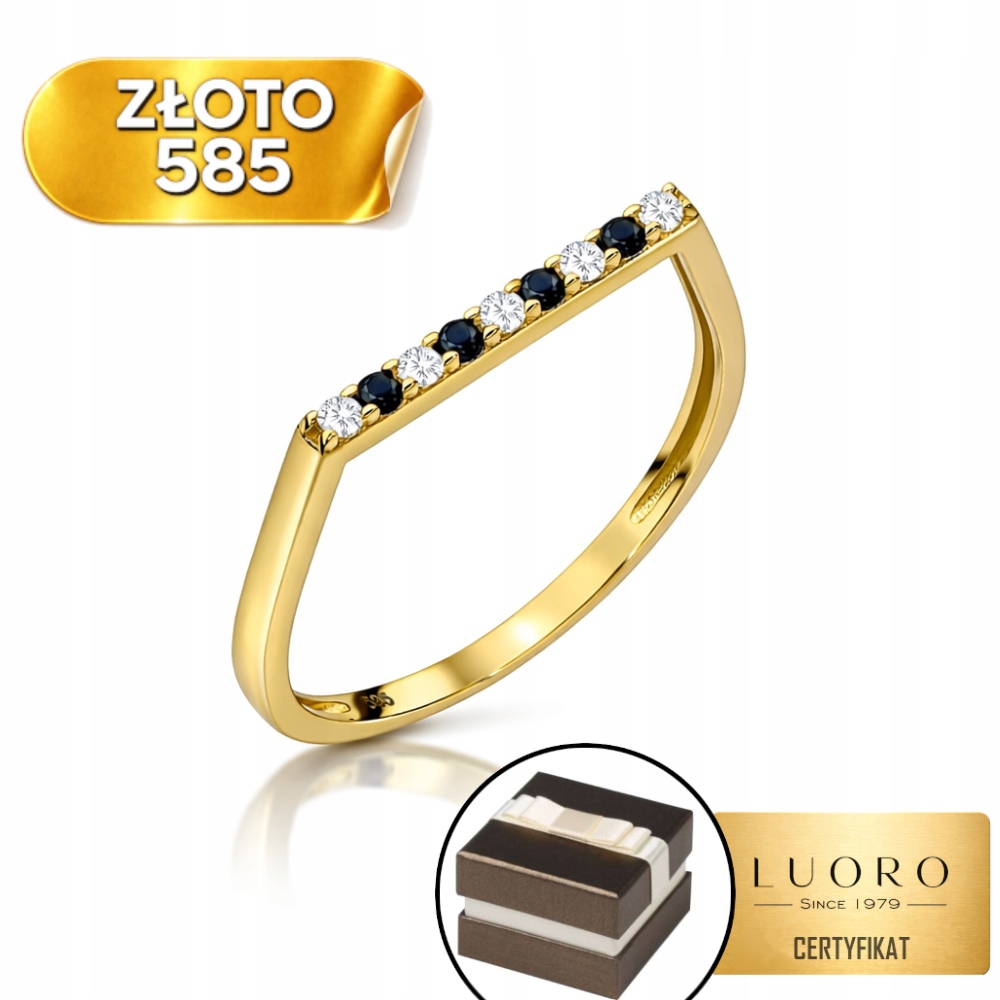 Prstýnek 585 14K Zirkony Černé Kameny Šířka 15 MM R17