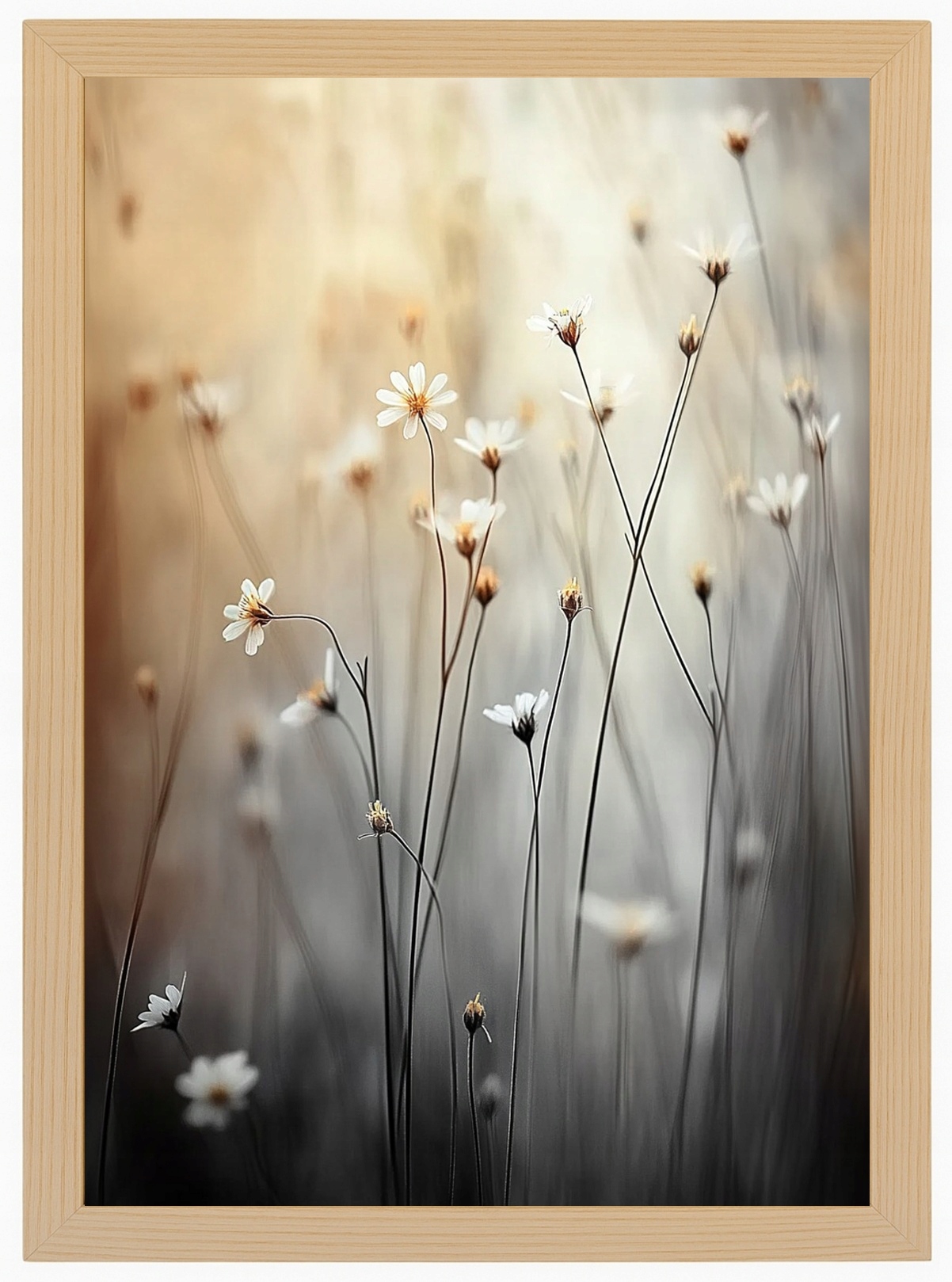 Plakát Rámeček Dřevo Ráno Louka Květy Sedmikrásky Heřmánek Bokeh 60x80