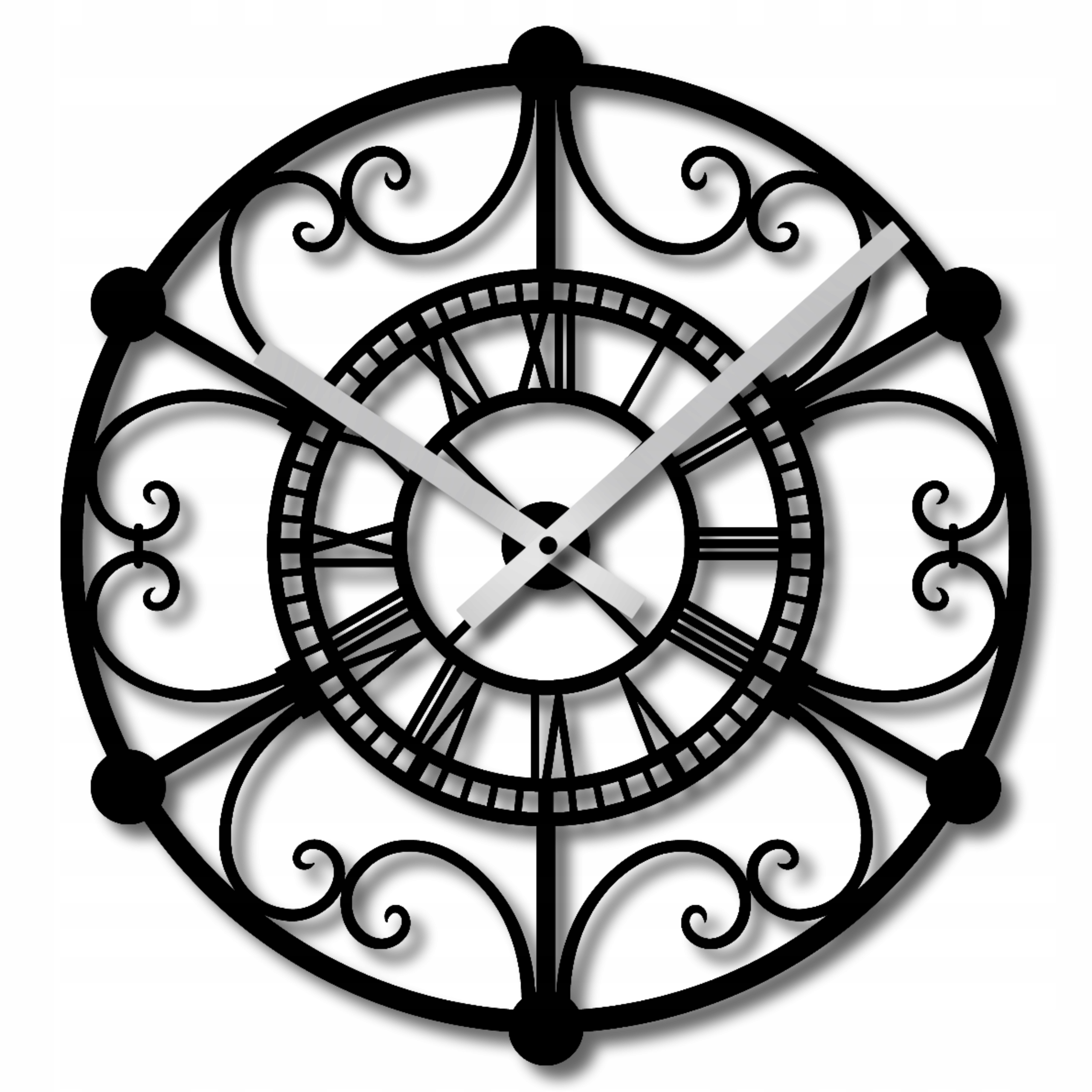 Nástěnné Hodiny 60 cm Římské Černé Hodiny Do Obývacího Pokoje Kuchyně Geometrické Hodiny