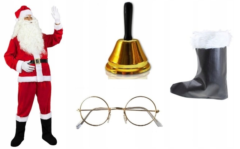 Sada Kostým Mikuláše Návleky Brýle Zvonek 8 ks