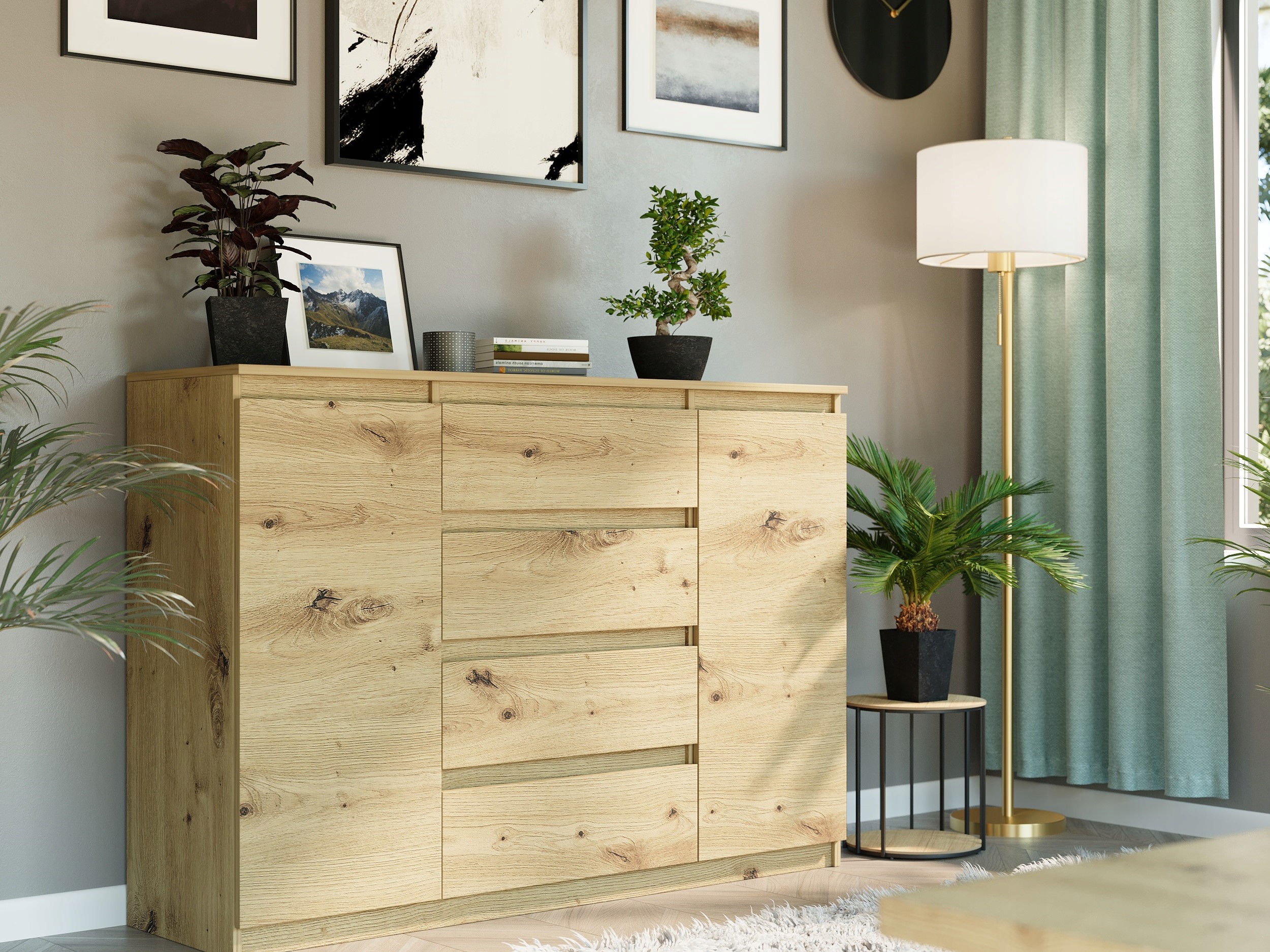 Modna KOMODA 140 SZAFKA 4 SZUFLADY 2 PÓŁKI ARTISAN R-140-S4