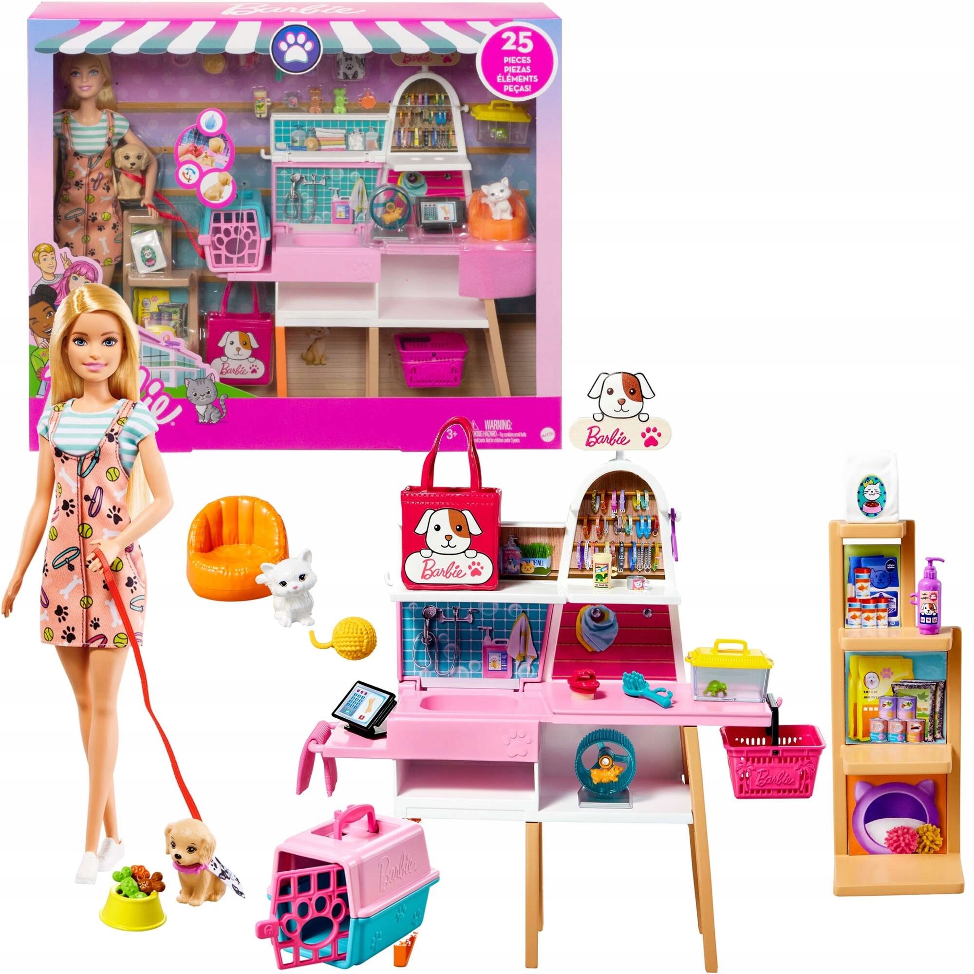 BÁBIKA BARBIE SADA OBCHOD SALÓN PRE DOMÁCICH MILÁČIKOV PRÍSLUŠENSTVO 25 POLOŽIEK