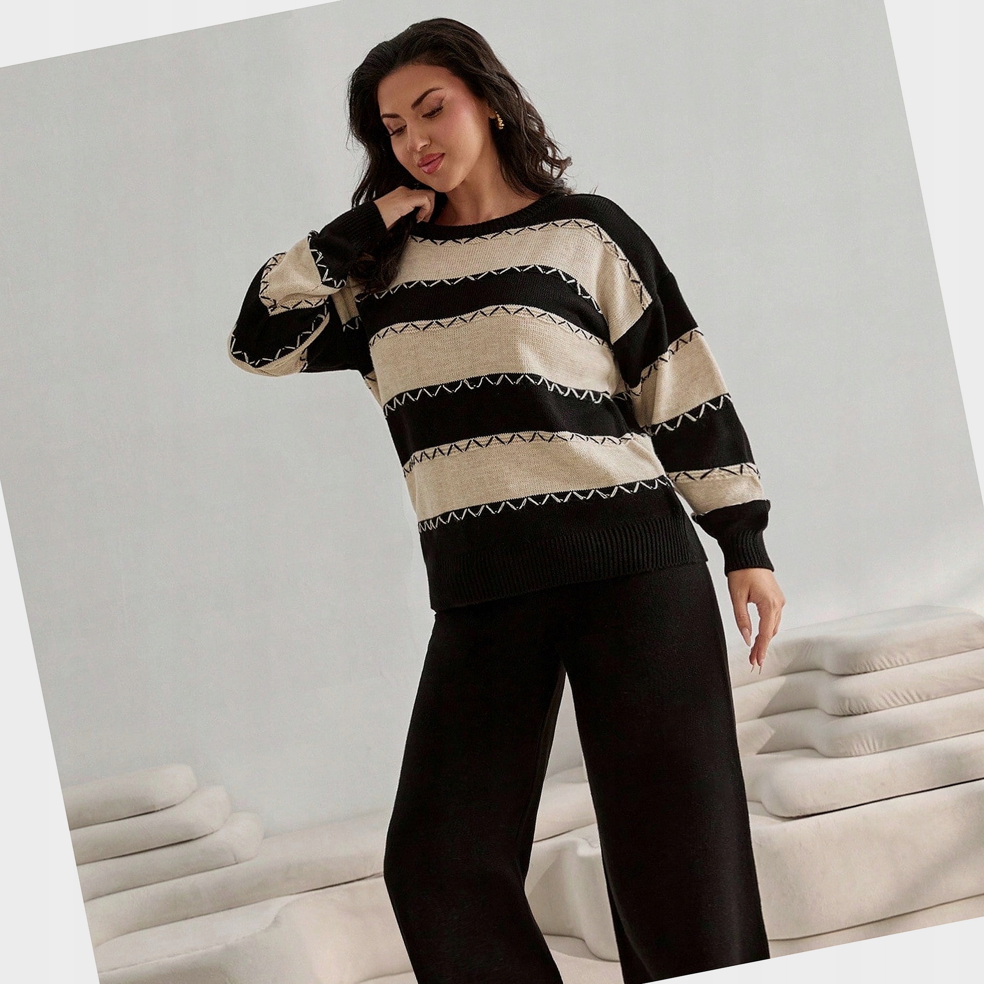 Denní komplet s kalhotami Dámský svetr z úpletu Oversize 3XL 46