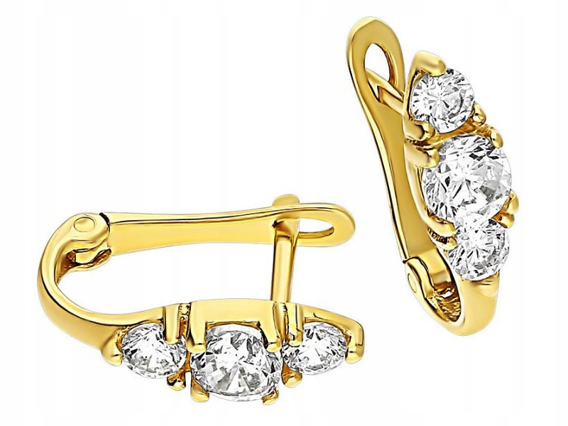 Zlaté náušnice 585 jemné s zirkony 1,58g elegantní vzor pro ni 14k