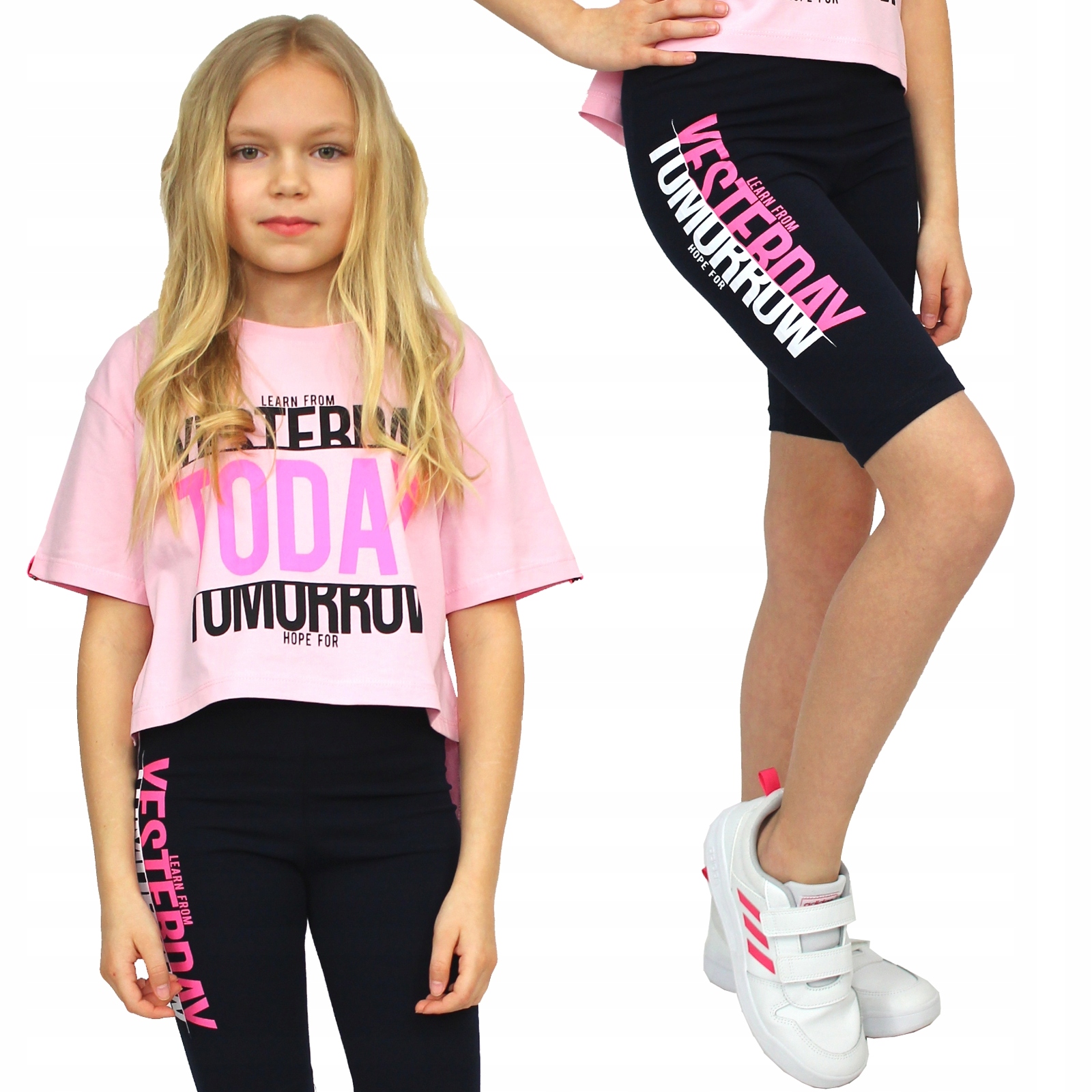 

Komplet Sportowy Letni T-Shirt Leginsy Napisy 140