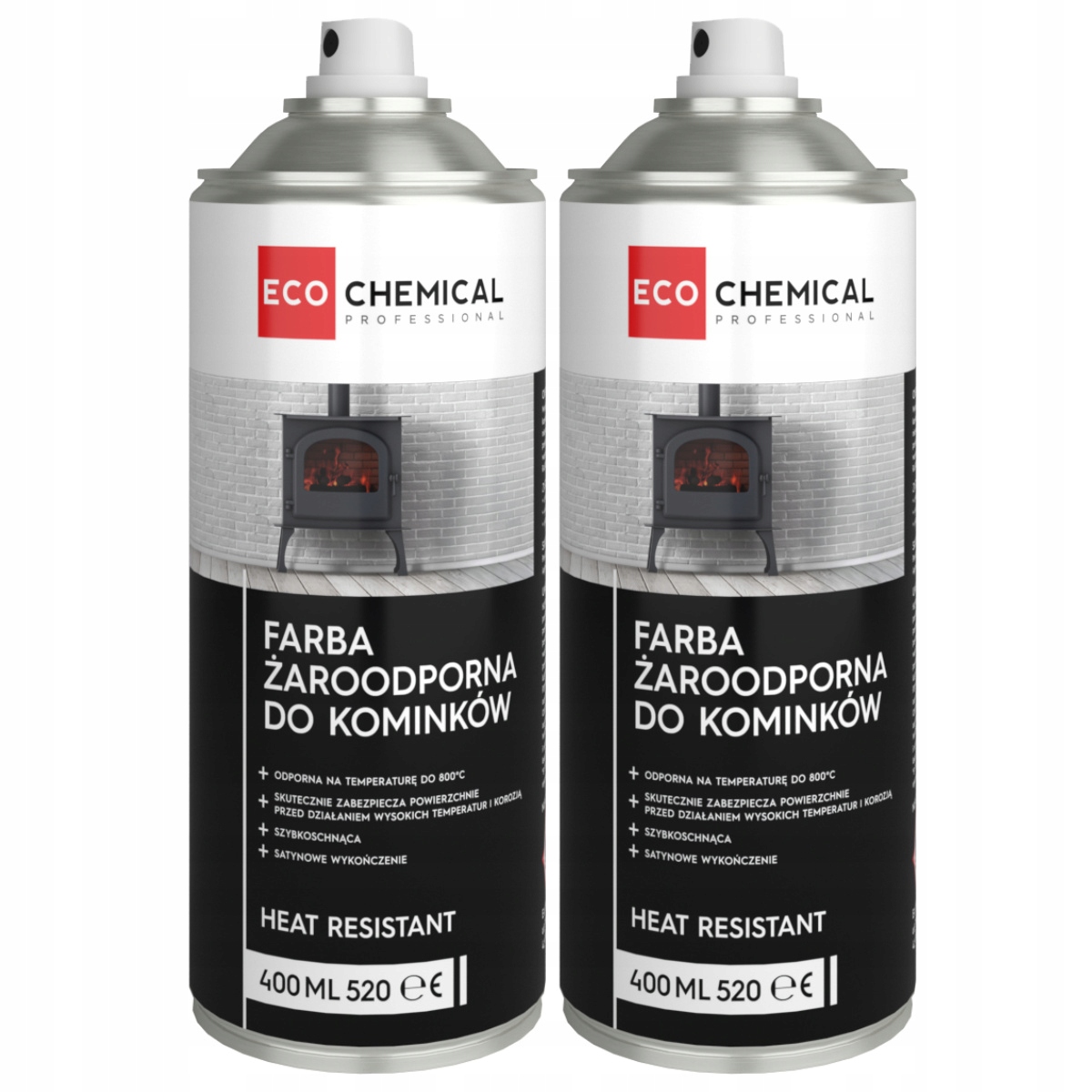 Ecochemical Farba Do Kominków Lakier Żaroodporny Czarny Do 800°C 2 x 400ml