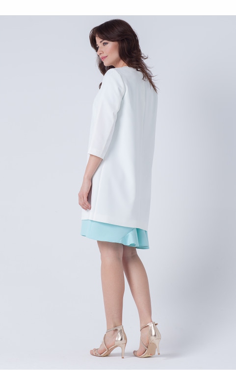 WIZYTOWY PŁASZCZ DŁUGI PROSTY ŻAKIET ECRU 44 Rozmiar 44